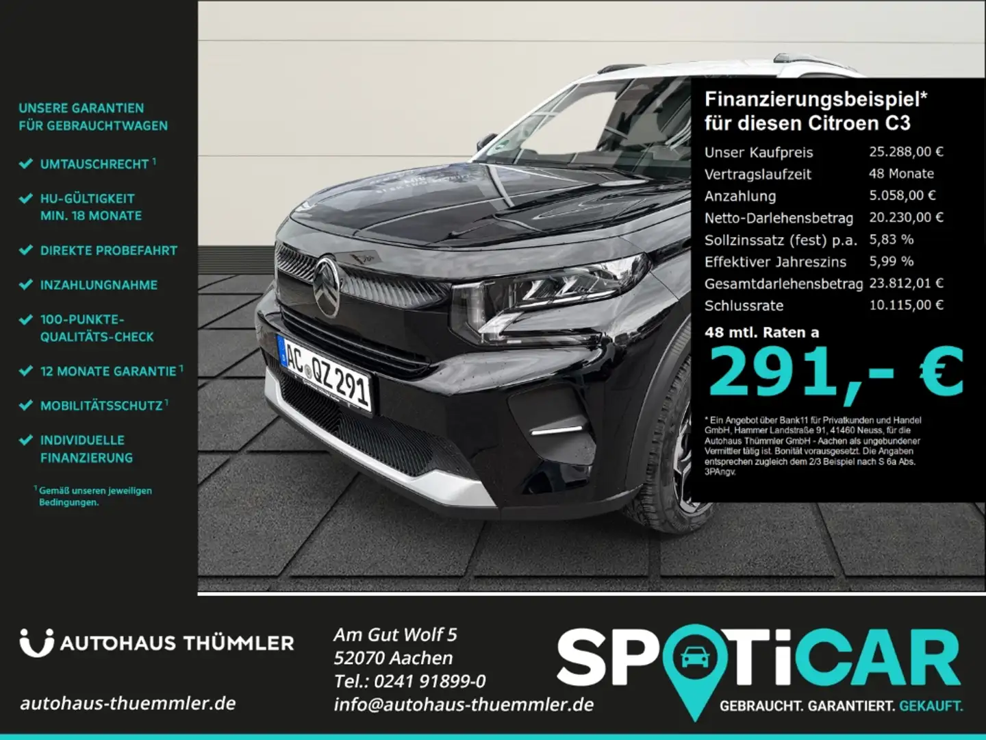 Citroen C3 Hybrid 110 MAX HUD Navi LED Apple CarPlay Android Schwarz - 1