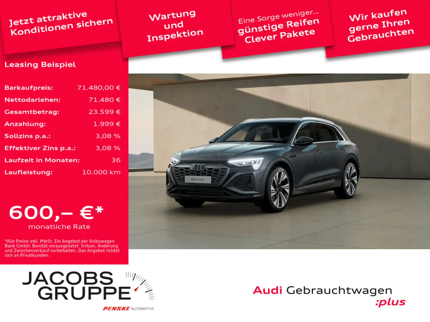 Audi Q8 e-tron 55 S line/Matrix/HuD/22KW/360°/ACC/22Zoll Grau - 1