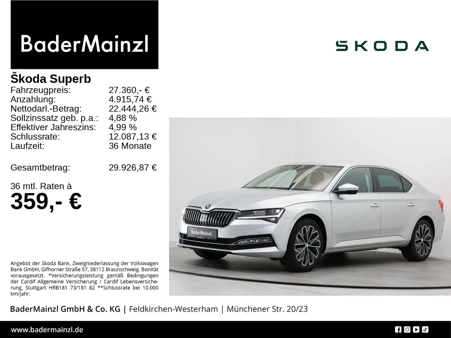 Skoda Superb Limousine 1.5 TSI DSG L&K Leder SHZ Navi Srebrny - 1