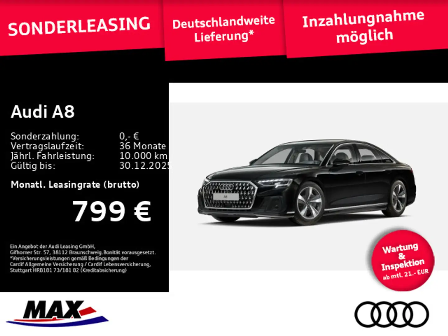 Audi A8 60 TFSI e quattro *0,5% Verst.* #FREI KONFUGI Noir - 1