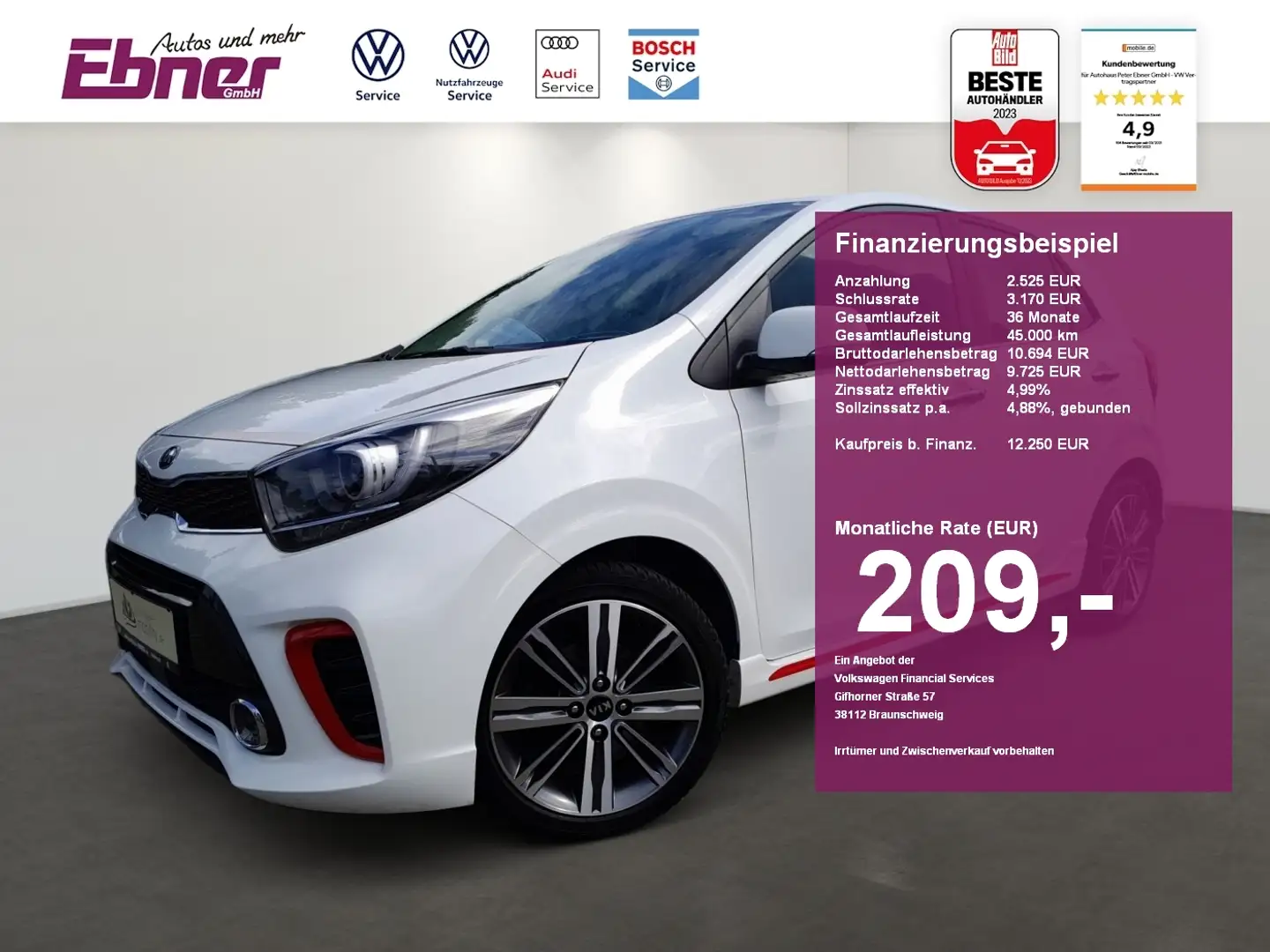 Kia Picanto GT-LINE 1.0T 100PS KAMERA+SITZHZG+AC-AUTOM+NAVI-AP Weiß - 1