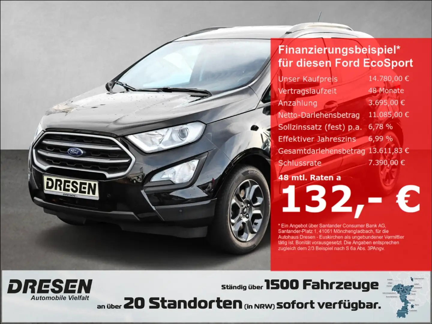 Ford EcoSport Cool&Connect 1.0 PDC/Sitzheizung/Klima/Tempomat Fekete - 1