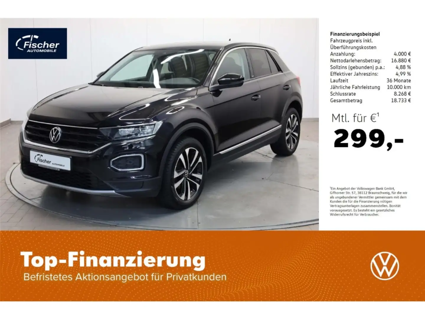 Volkswagen T-Roc 1.5 TSI United 6-Gg. NAV/LED/ACC/Klima/SH Schwarz - 1