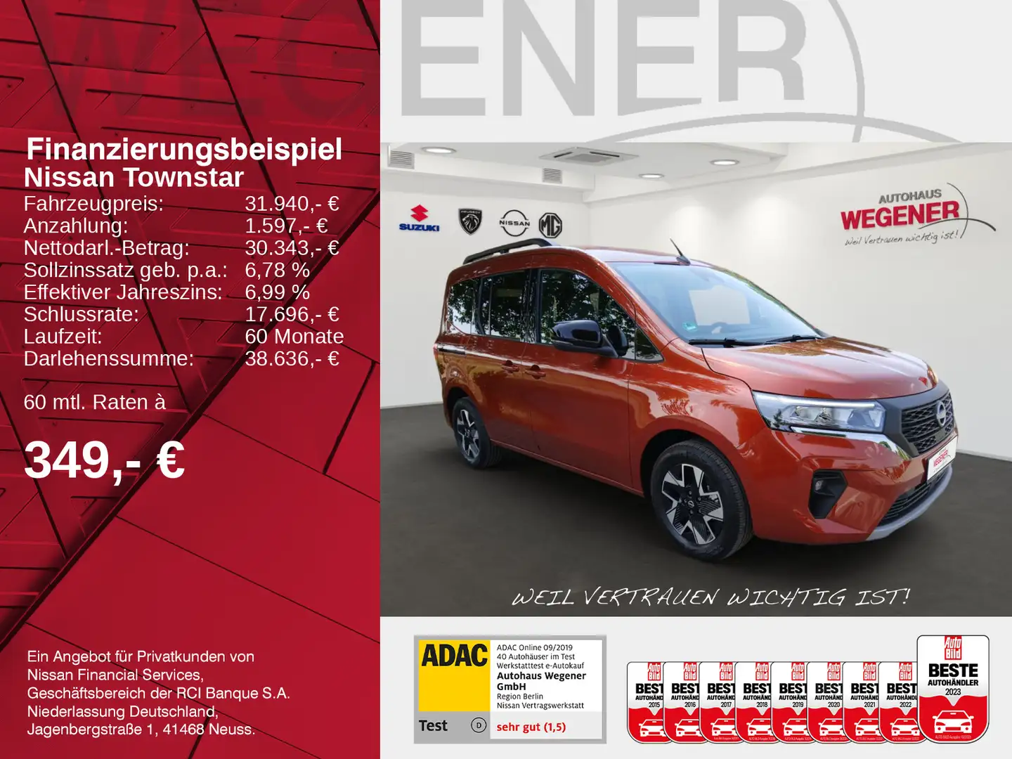 Nissan Townstar Kombi L1 TEKNA AT LED NAVI SHZ Rouge - 2