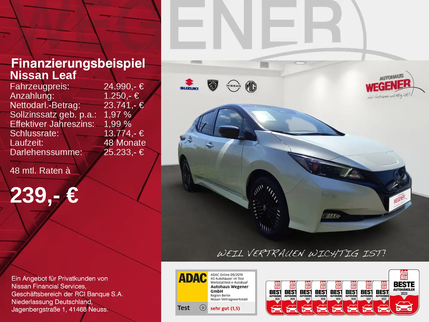 Nissan Leaf LEAF TEKNA e+ 59kWh Leder LED 360° Rundumsicht B Blanc - 2