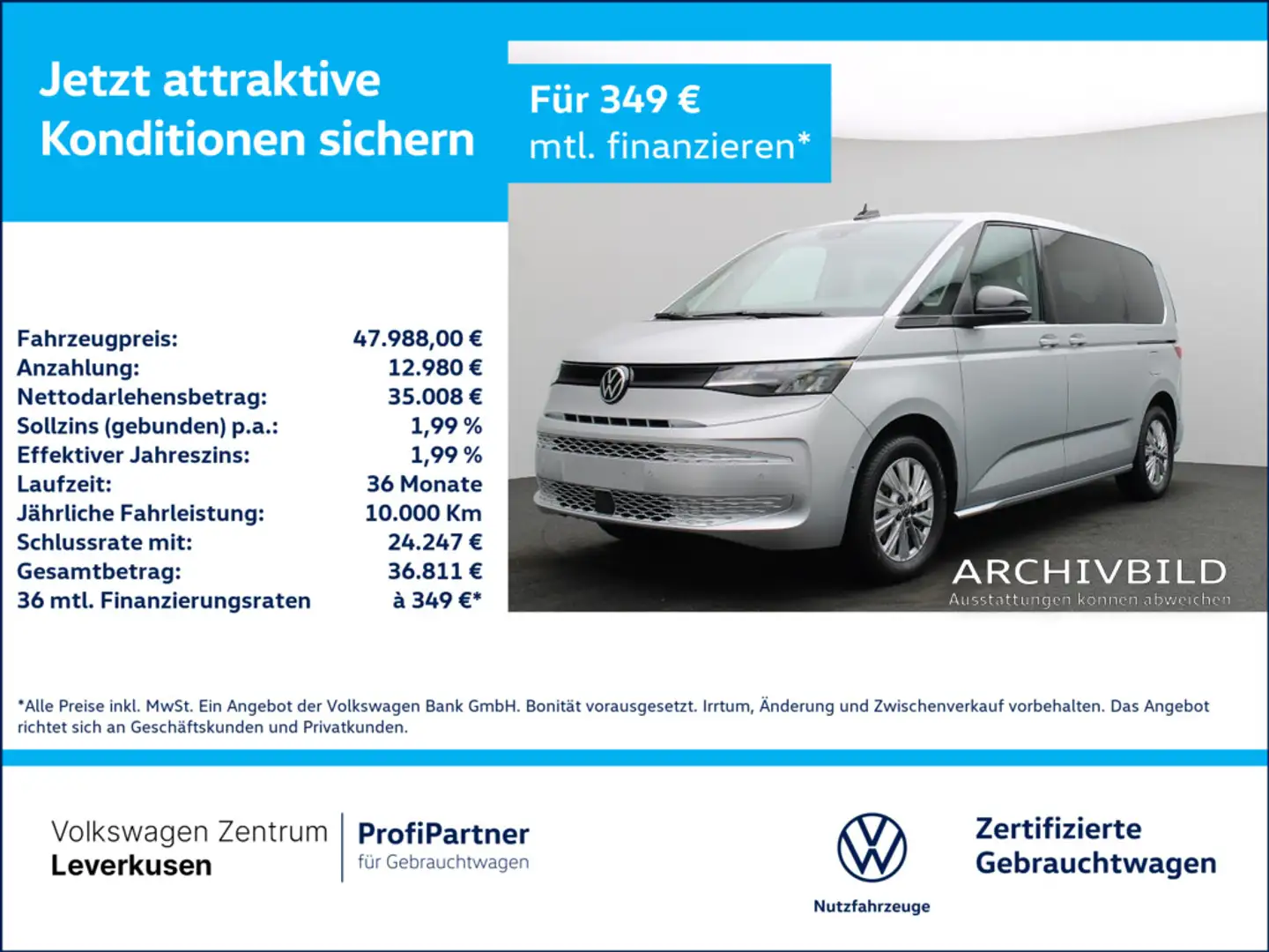Volkswagen T7 Multivan 7-SITZER AHK NAVI VIRT KAM SHZ LE Argent - 1