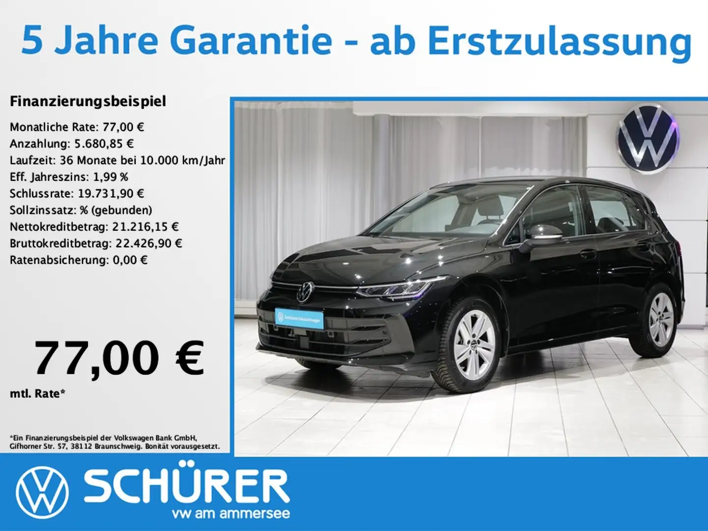 Volkswagen Golf VIII 1.5TSI Facelift Life AHK RKAM Navi ACC Len... Zwart - 1