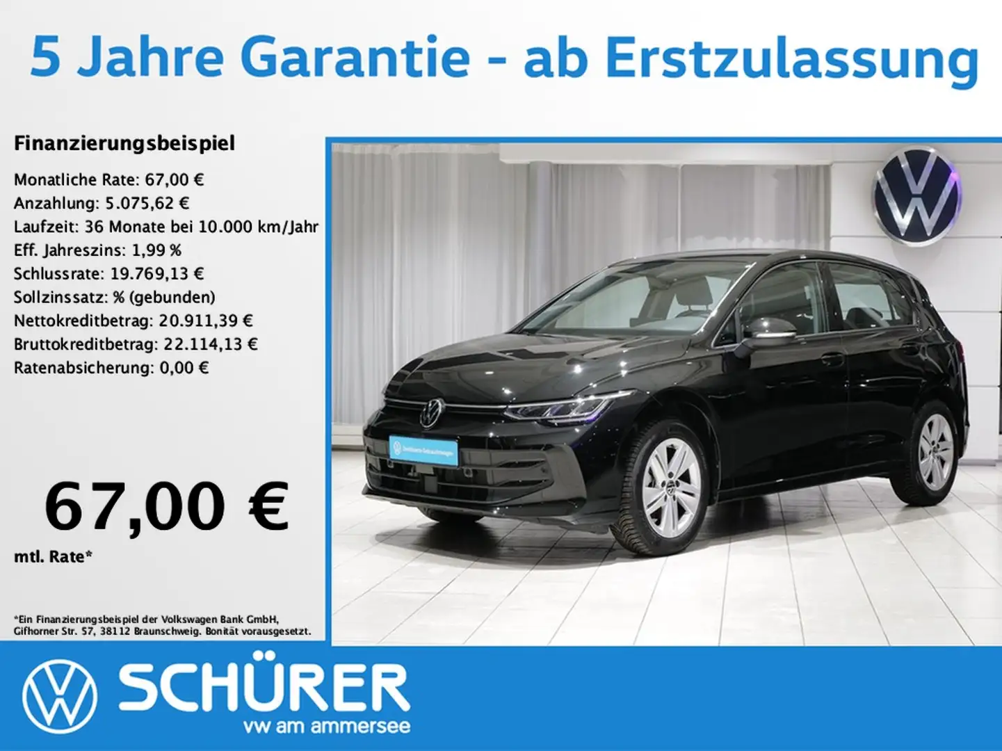Volkswagen Golf VIII 1.5TSI Facelift Life AHK RKAM Navi ACC Len... Nero - 1