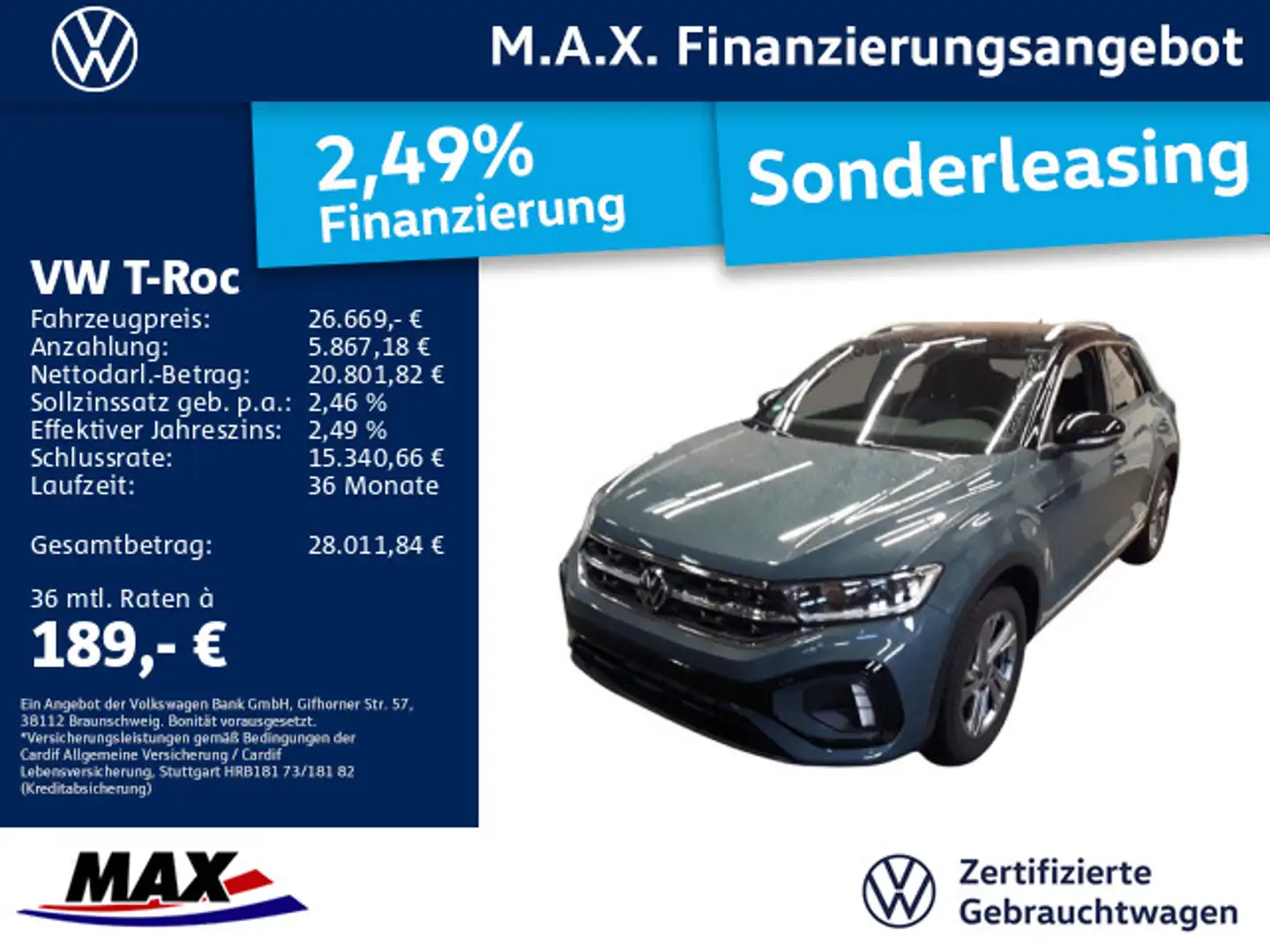 Volkswagen T-Roc 1.5 TSI DSG R LINE LED+AHK+ACC+KAMERA+NAVI Blauw - 1
