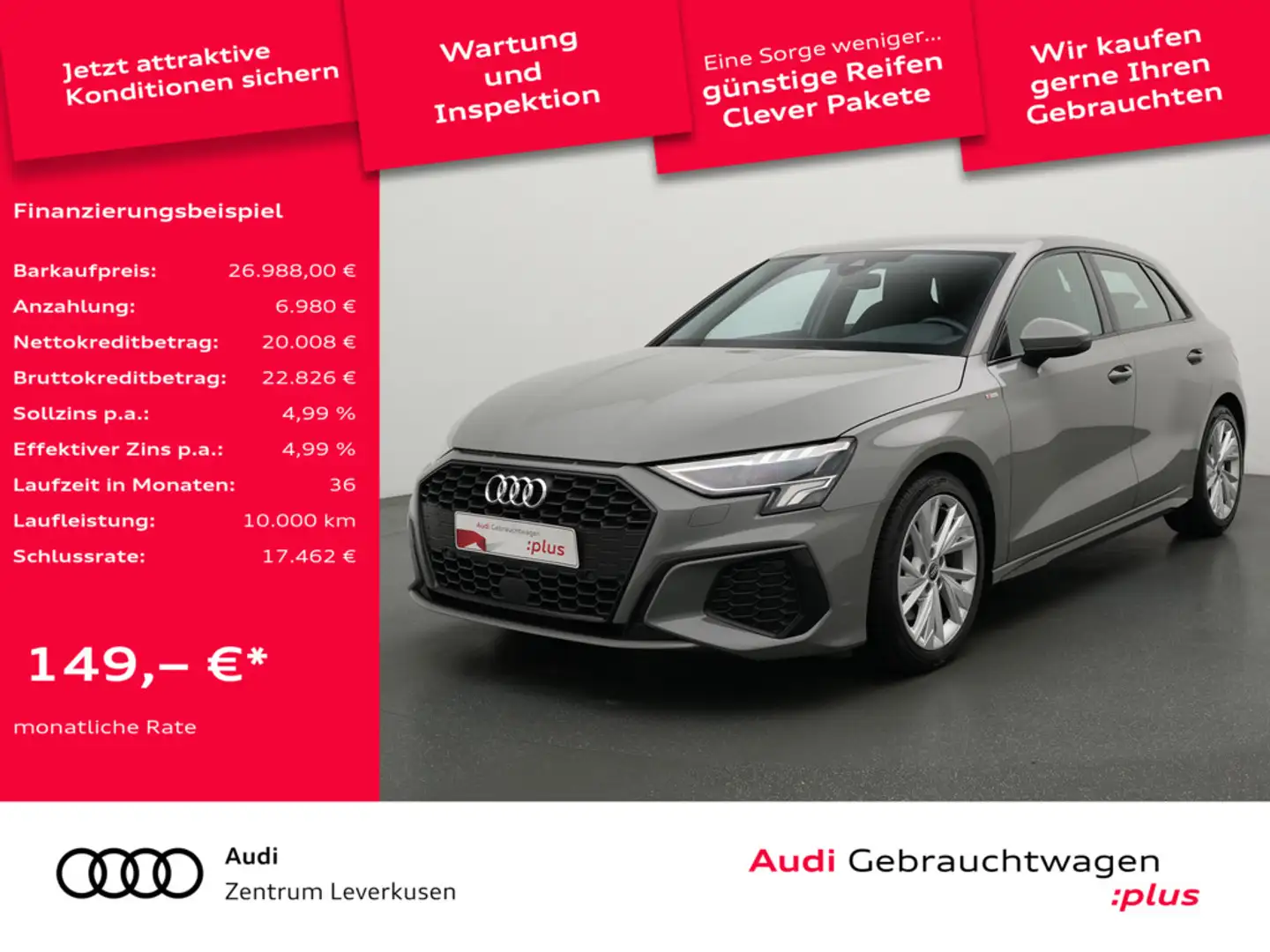 Audi A3 Sportback S line VIRT NAVI AHK NAVI STANDH Grau - 1
