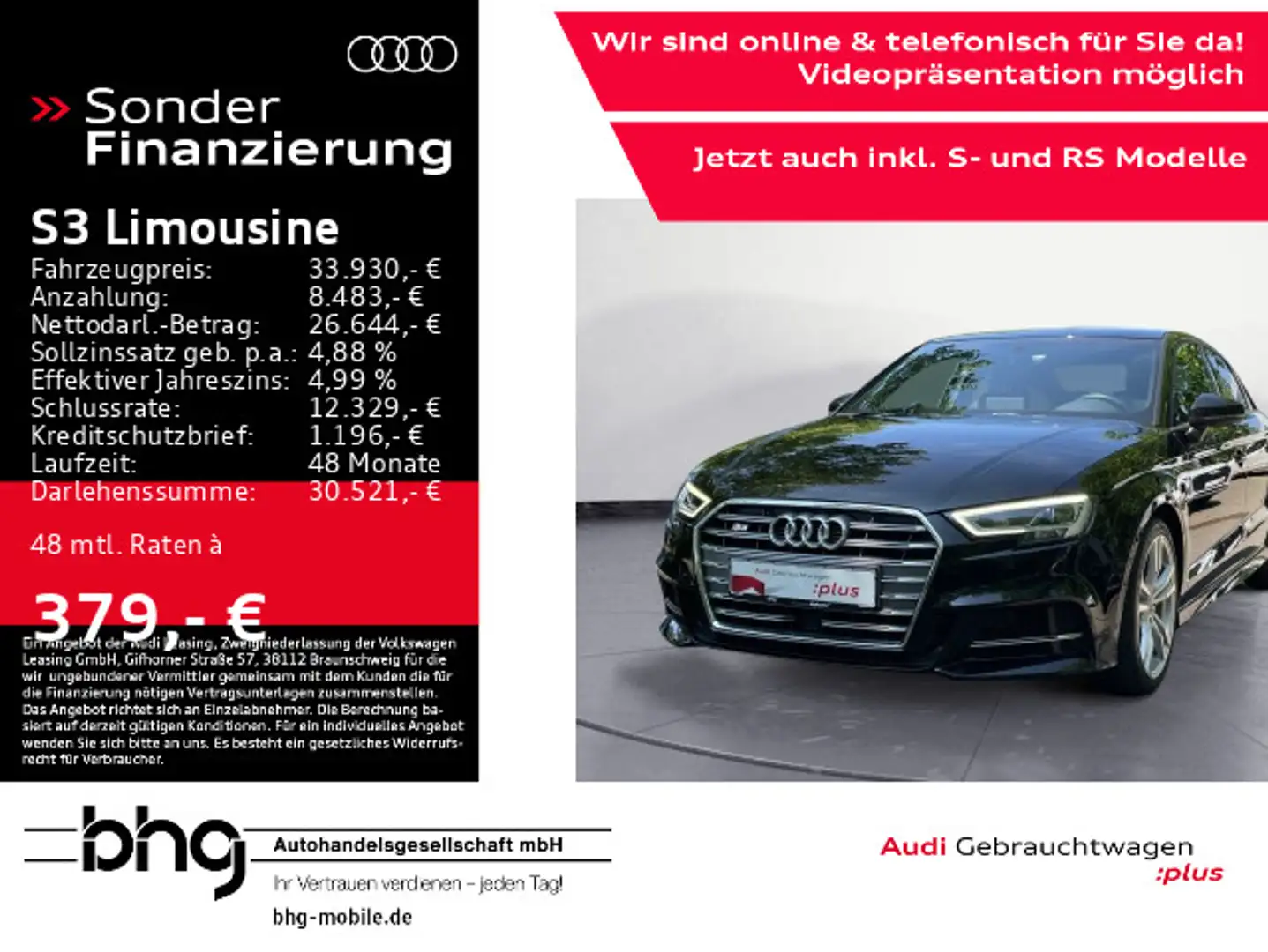 Audi S3 TFSI LED/Navi/Interface/Pano/Kamera Schwarz - 1