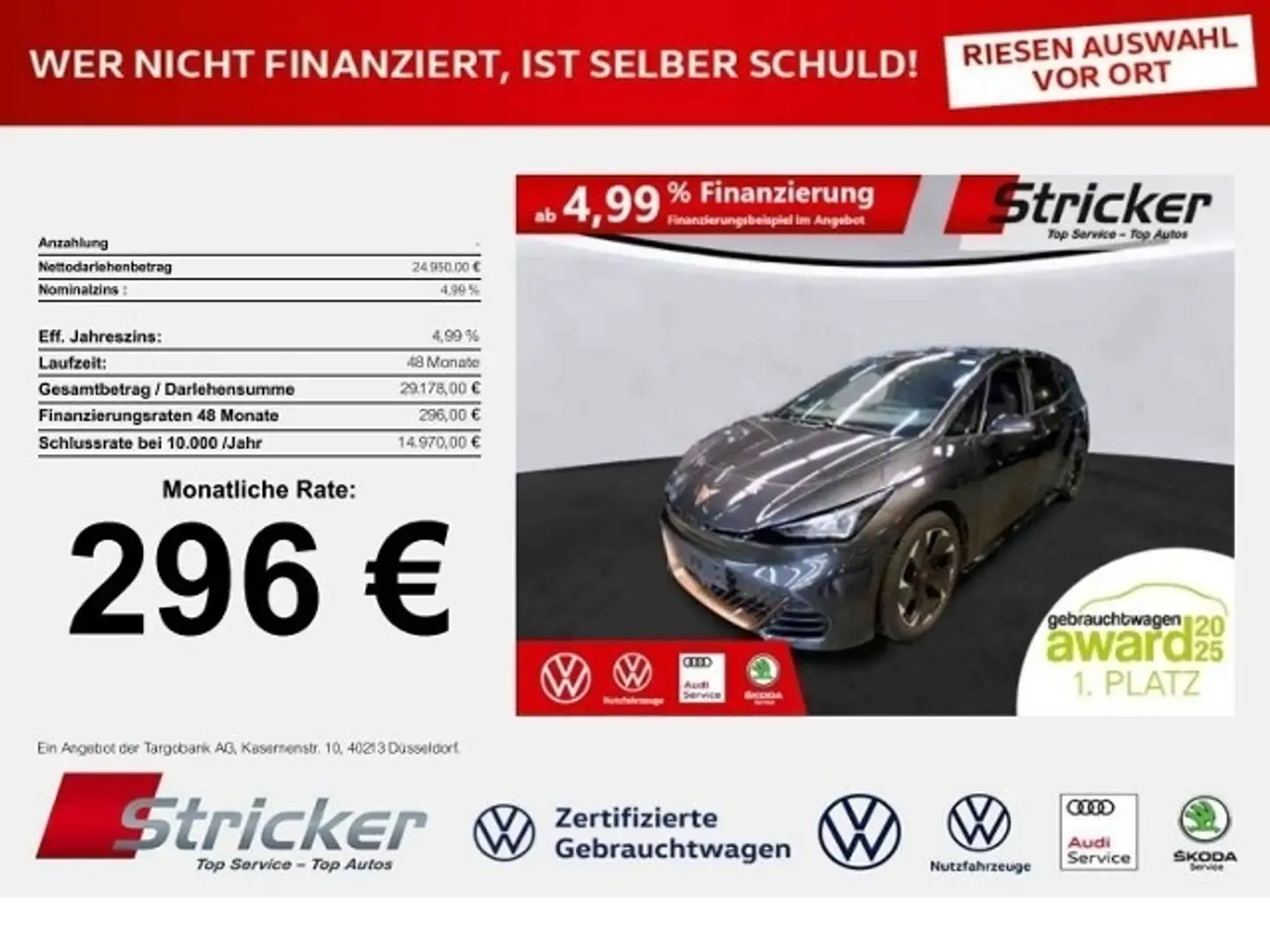 CUPRA Born 150/58 296,-ohne Anzahlung Navi ACC Sitzheizung Grau - 1