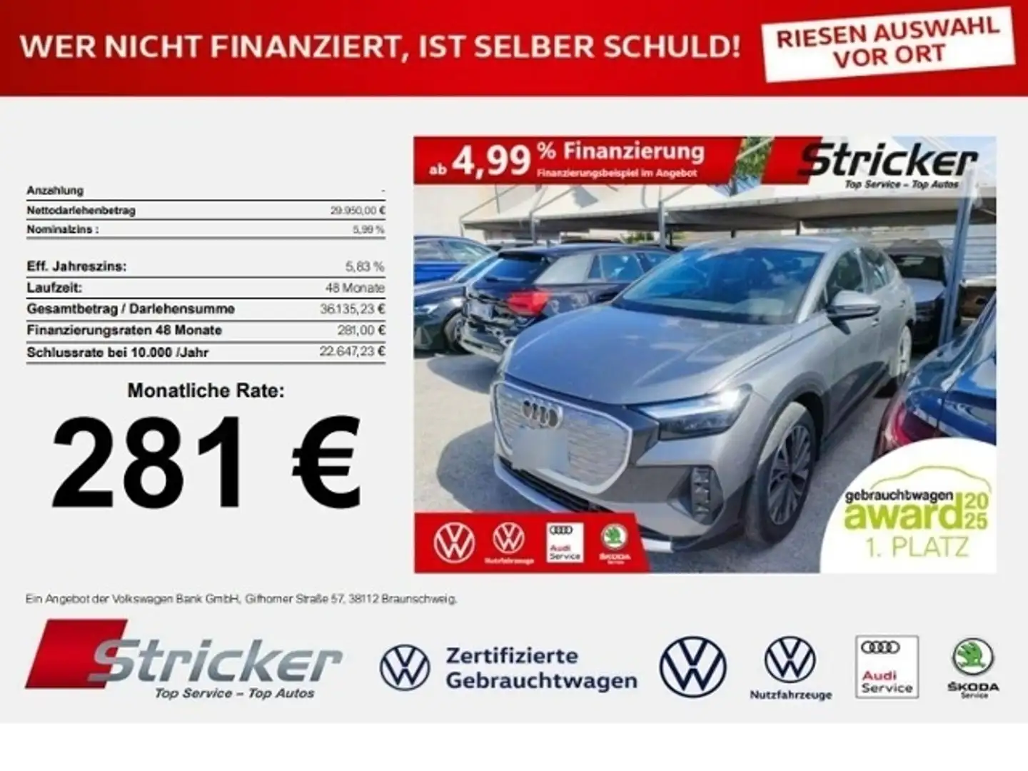 Audi Q4 e-tron Sportback 40 281,-ohne Anzahlung Navi Kamera Grau - 1