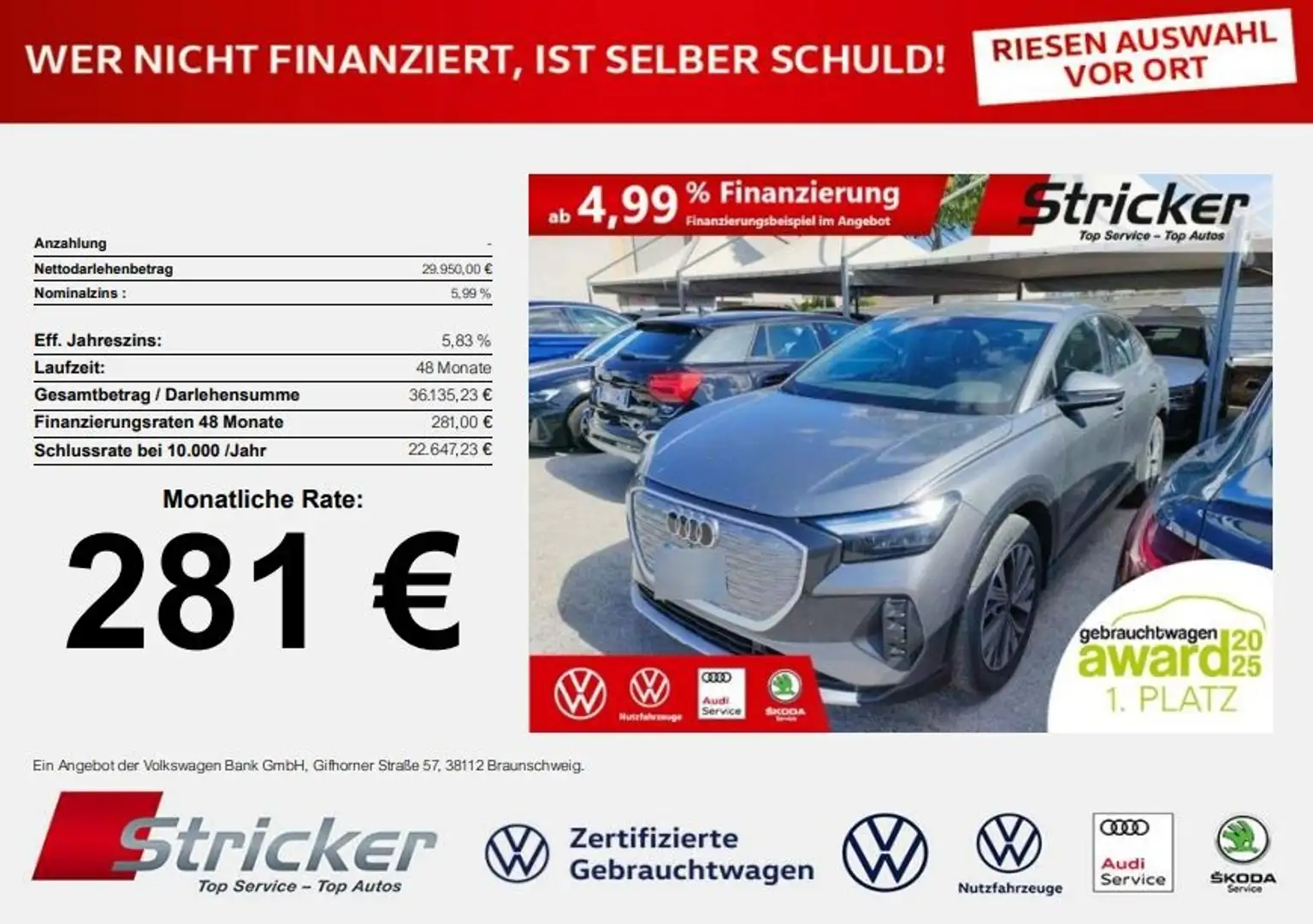 Audi Q4 e-tron Sportback 40 281,-ohne Anzahlung Navi Kamera Grau - 1