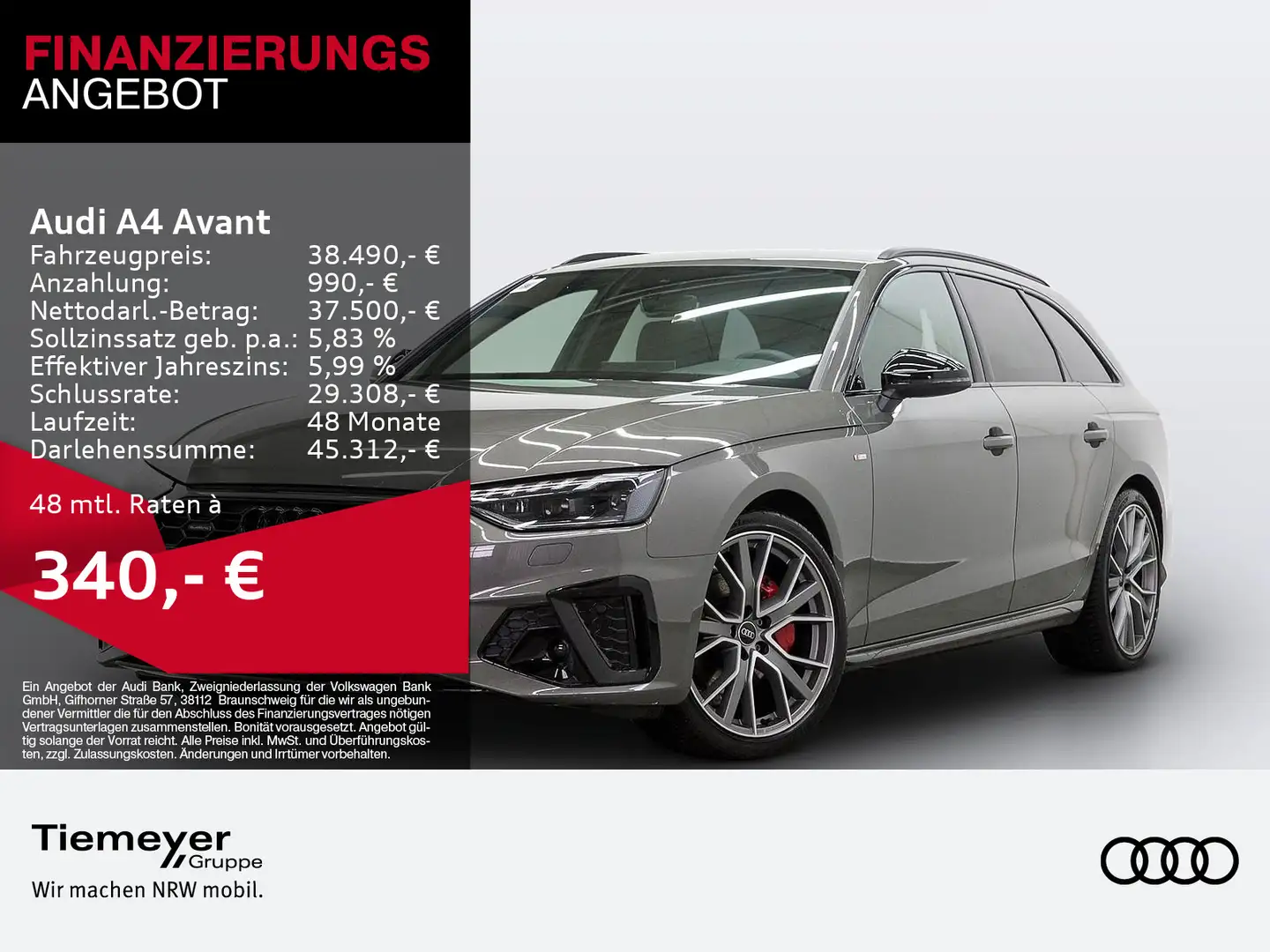 Audi A4 40 TFSI Q 2x S LINE LM19 KAMERA NAVI+ V Grau - 1