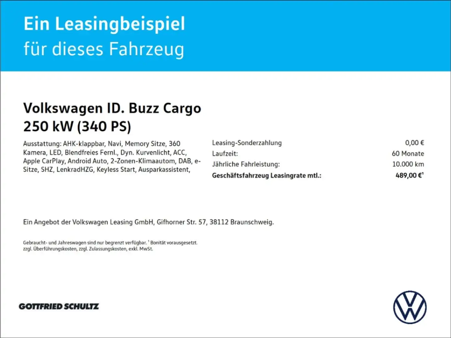 Volkswagen ID. Buzz Cargo Pro kurzer Radstand 250 kW PS) 4MOTION 1-Gang-Auto Schwarz - 2