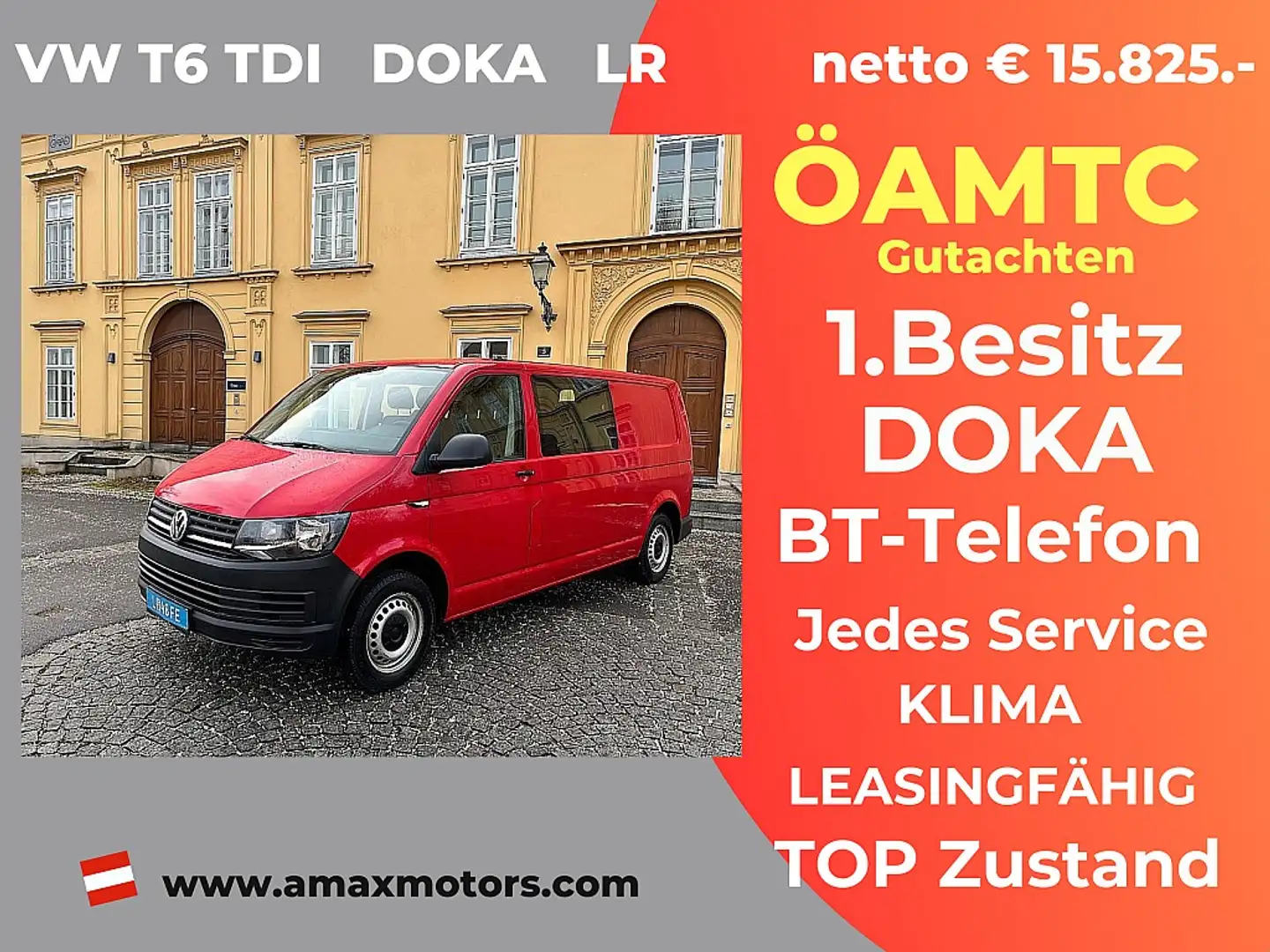 Volkswagen T6 Transporter Doka  Langer Radstand 2,0 TDI BMT Rojo - 1