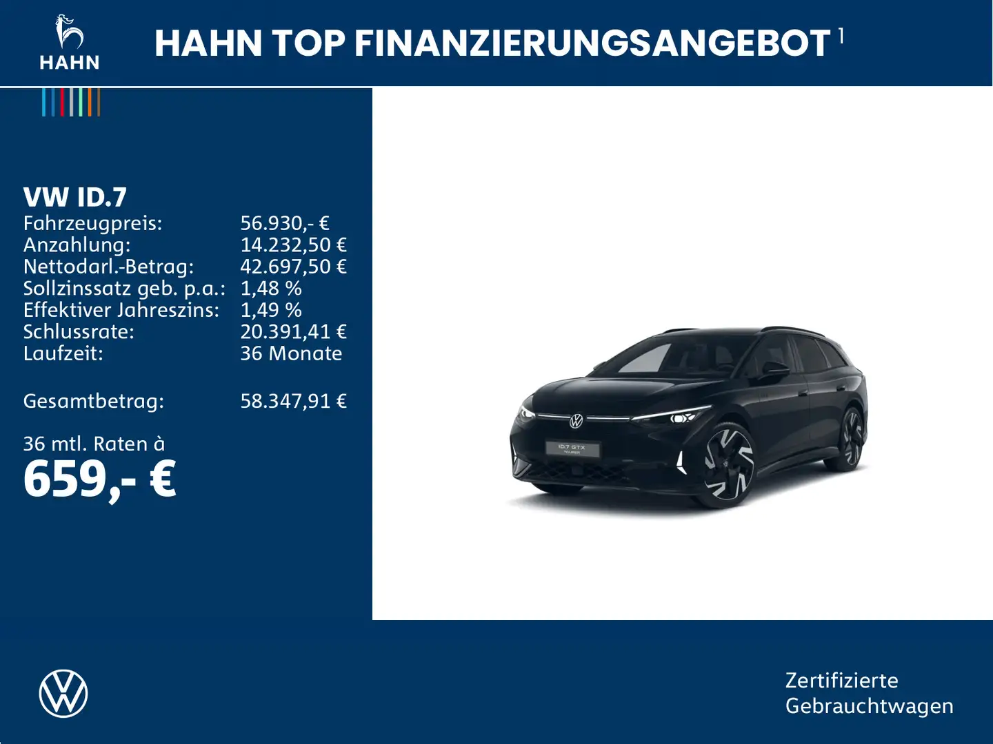 Volkswagen ID.7 Tourer 4Mo GTX Matrix Wärmepumpe AHK 360° Schwarz - 2