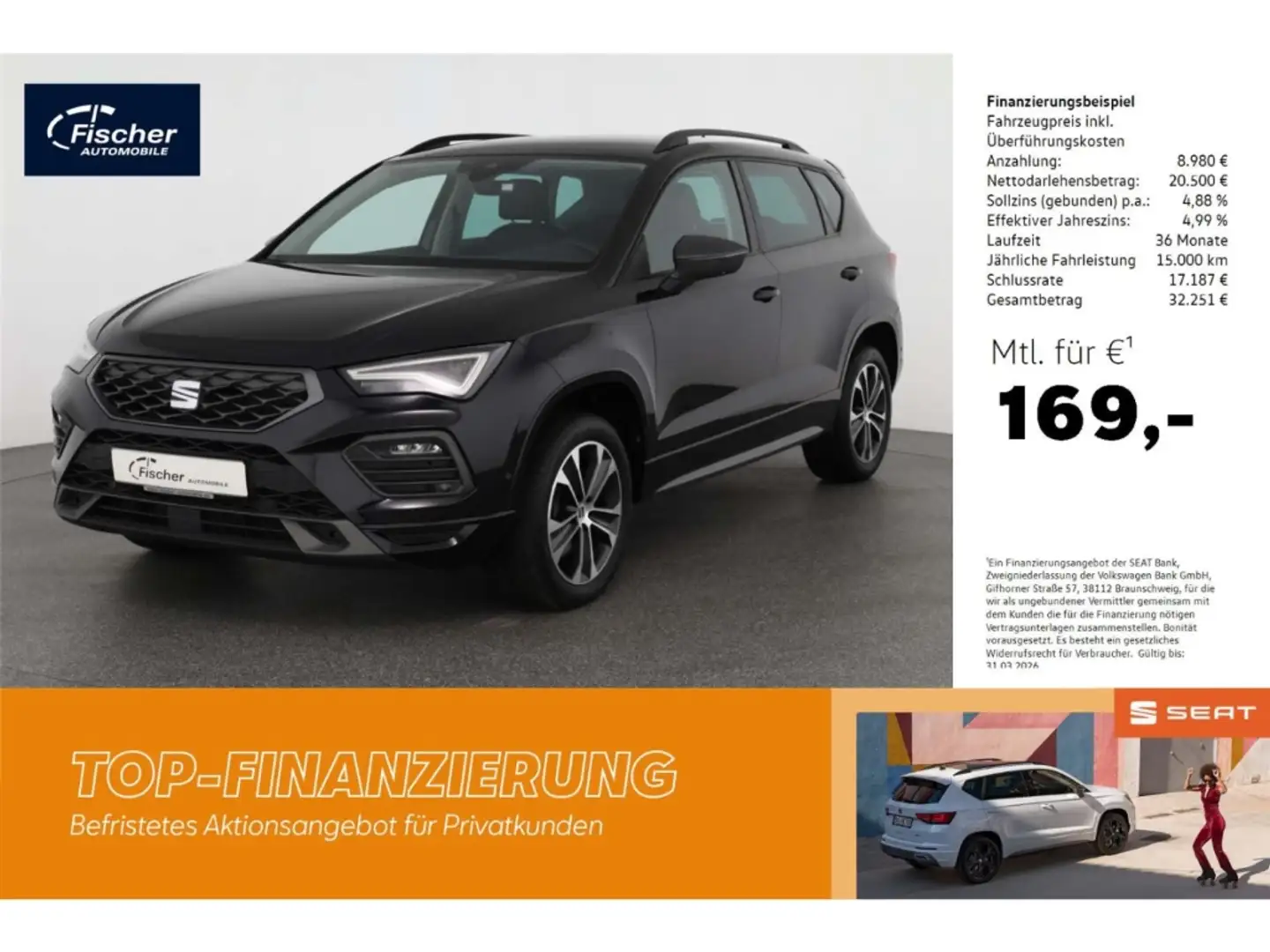 SEAT Ateca 2.0 TDI DSG FR NAV/LED/el.Heckklappe/RFK Schwarz - 1