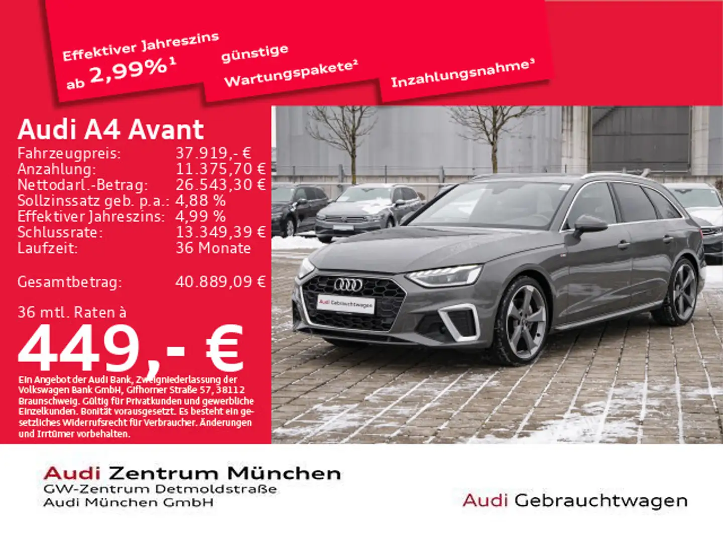Audi A4 40 TFSI qu. S tronic S line Virtual+/Ma Grau - 1