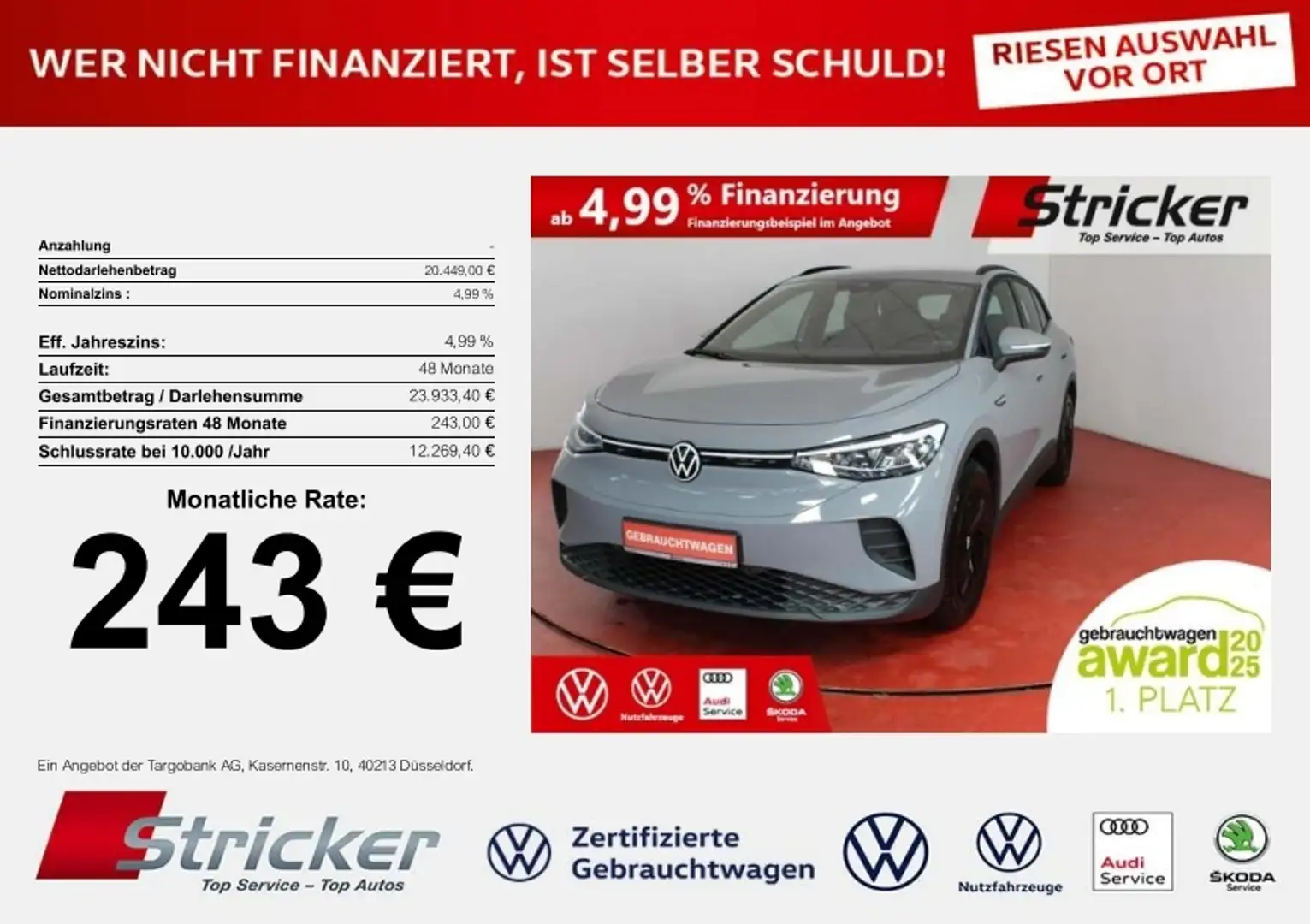 Volkswagen ID.4 Pure Perfo 125/52 243,-ohne Anzahlung Navi Grau - 1