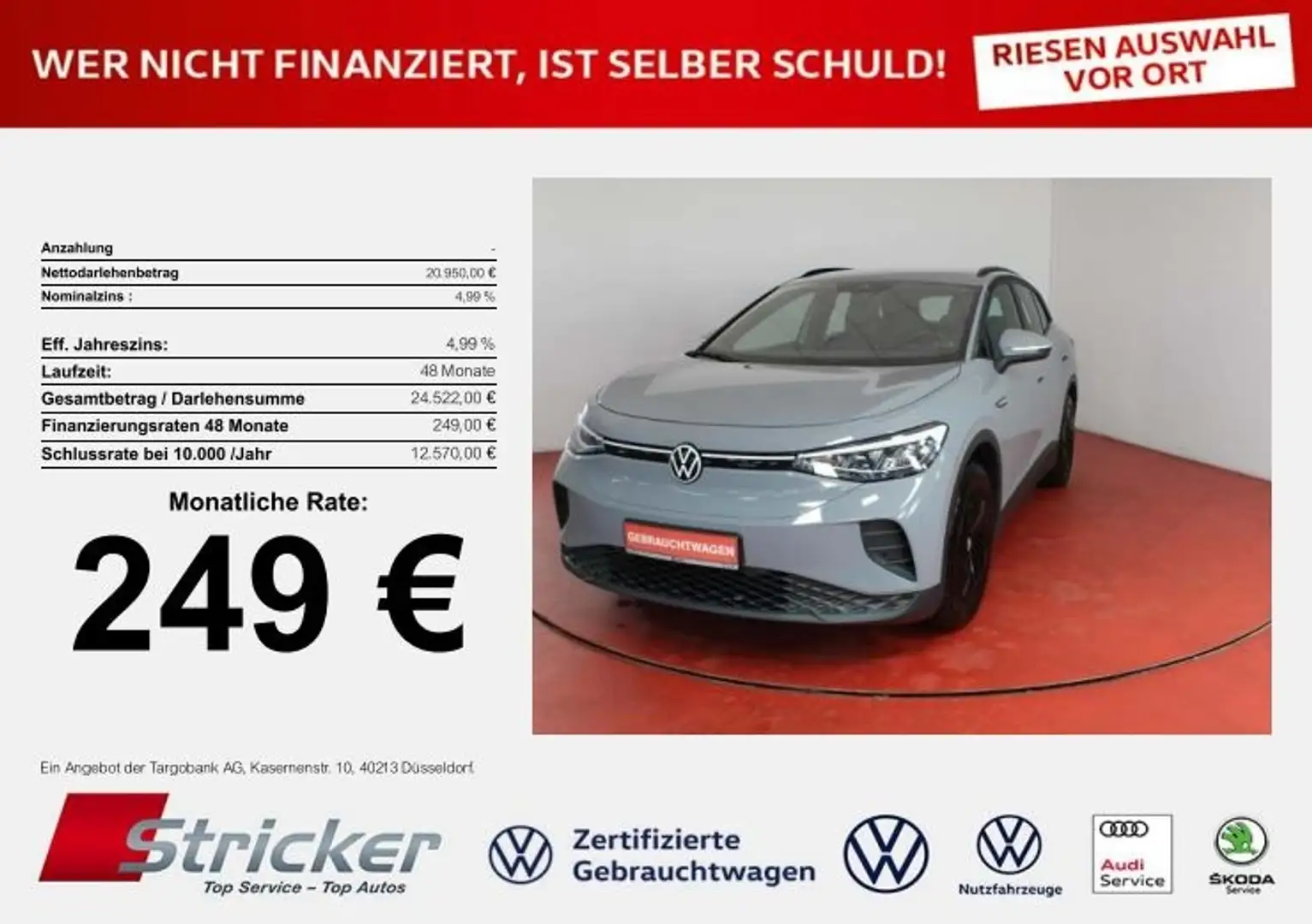 Volkswagen ID.4 Pure Perfo 125/52 249,-ohne Anzahlung Navi Grau - 1