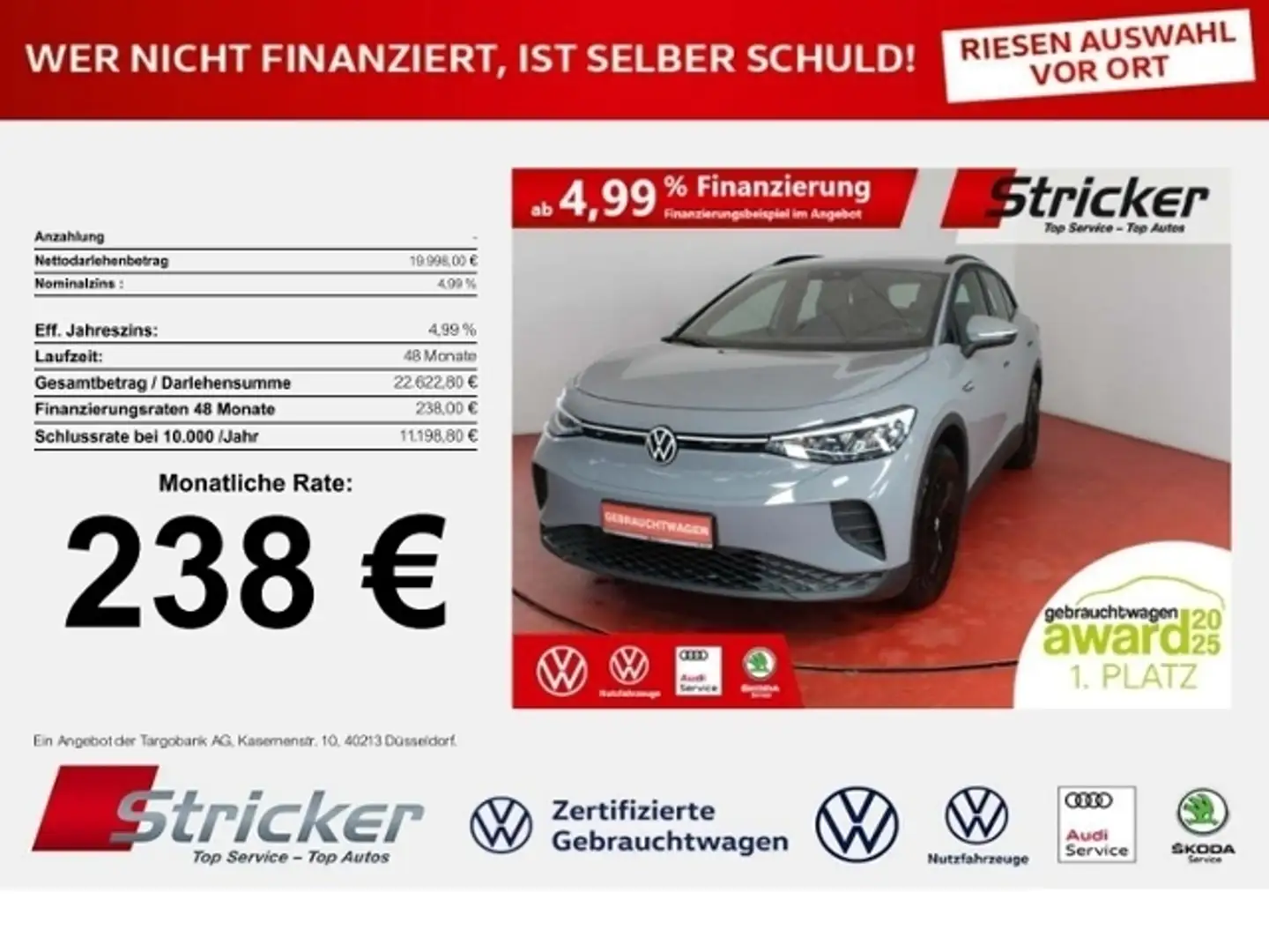 Volkswagen ID.4 Pure Perfo 125/52 238,-ohne Anzahlung Navi Grau - 1