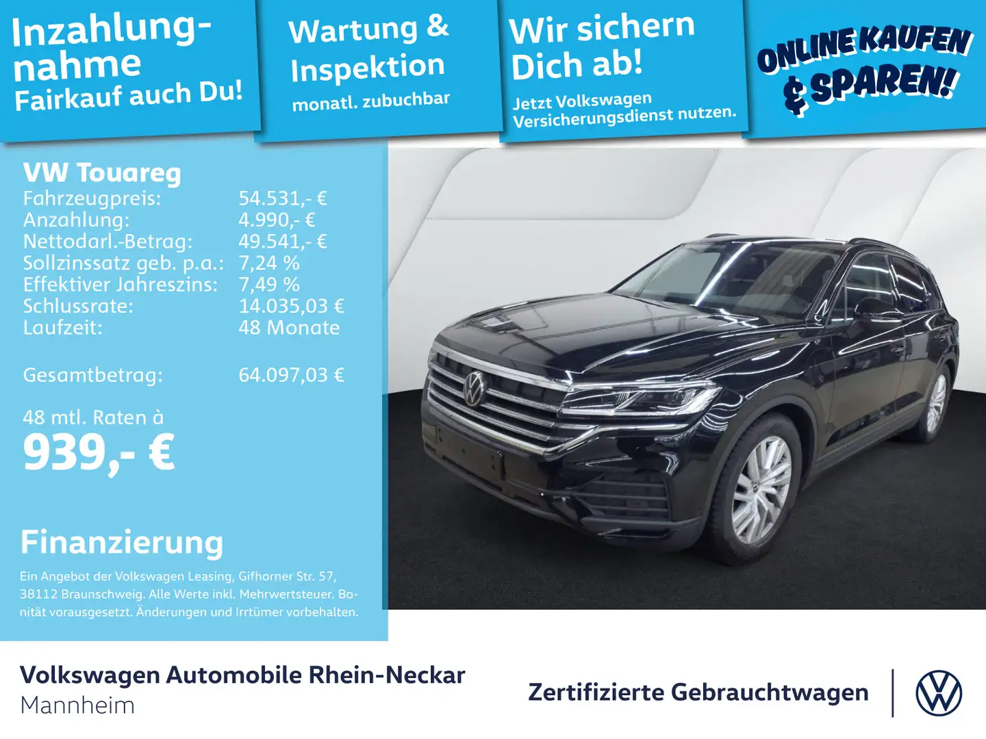 Volkswagen Touareg 3.0 TDI 4Motion Navi AHK Kamera uvm Schwarz - 1