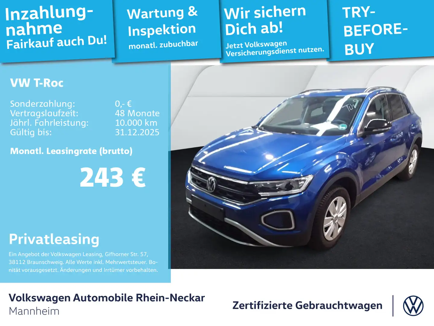 Volkswagen T-Roc 2.0 TDI GOAL Navi PDC LED uvm Blau - 1