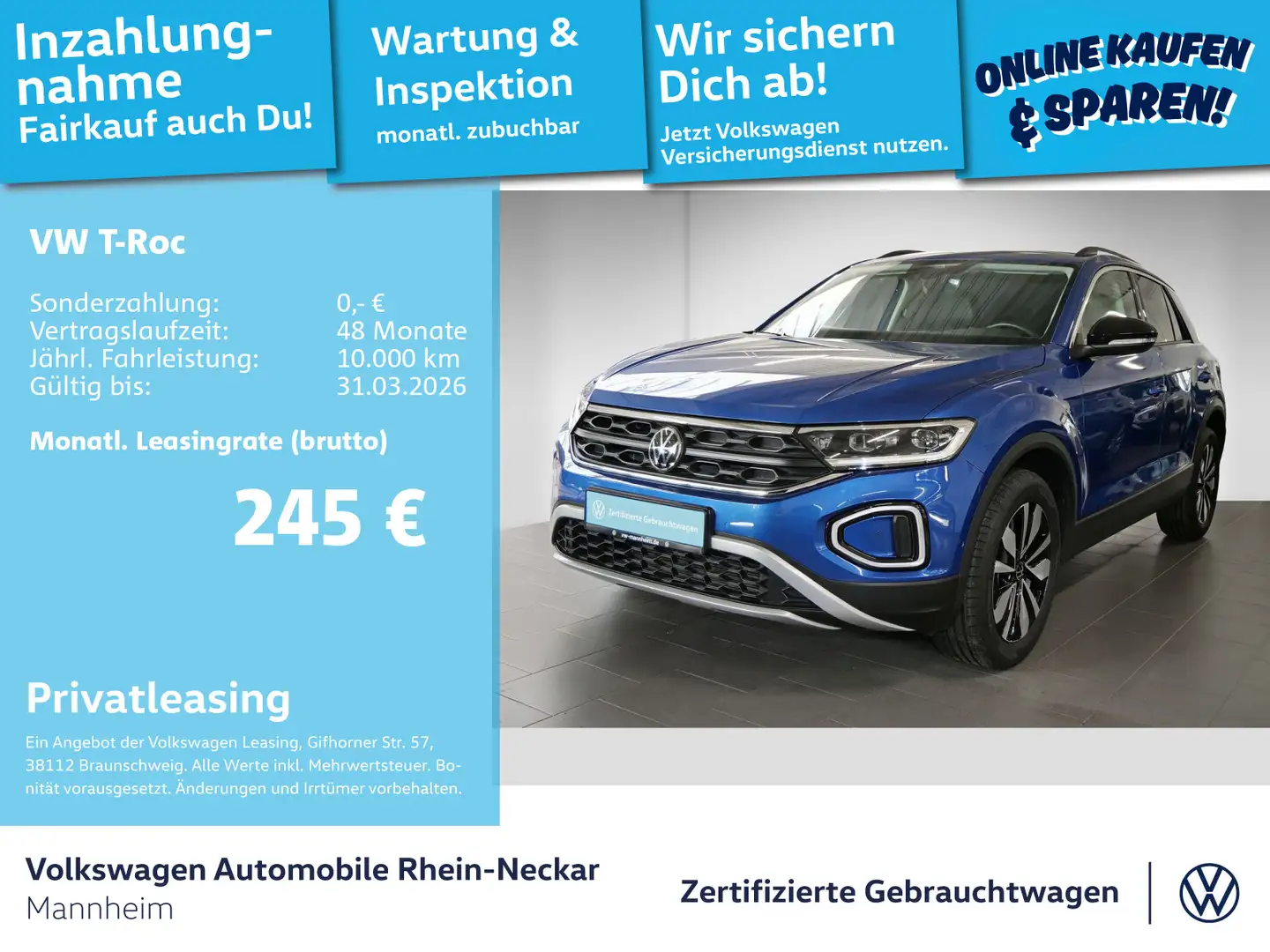 Volkswagen T-Roc 2.0 TDI GOAL Navi PDC LED uvm Blau - 1