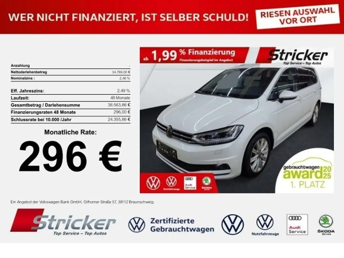 Volkswagen Touran Highline 2.0TDI DSG 296,-ohne Anzahlung AHK 7-Sit Weiß - 1