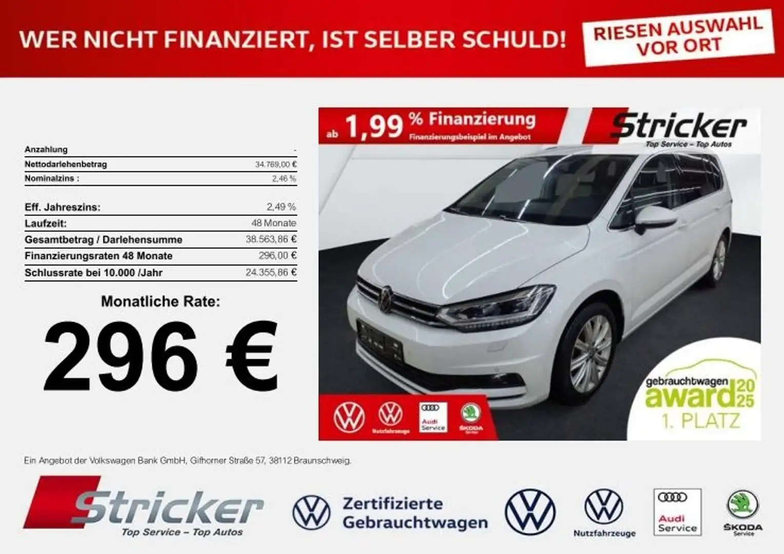 Volkswagen Touran Highline 2.0TDI DSG 296,-ohne Anzahlung AHK 7-Sit Weiß - 2