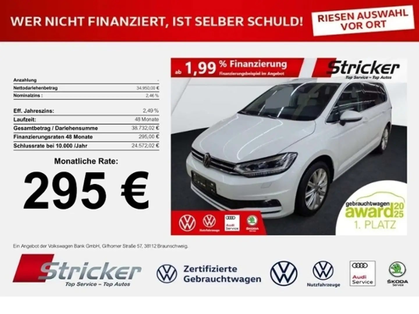 Volkswagen Touran Highline 2.0TDI DSG 295,-ohne Anzahlung AHK 7-Sit Weiß - 1