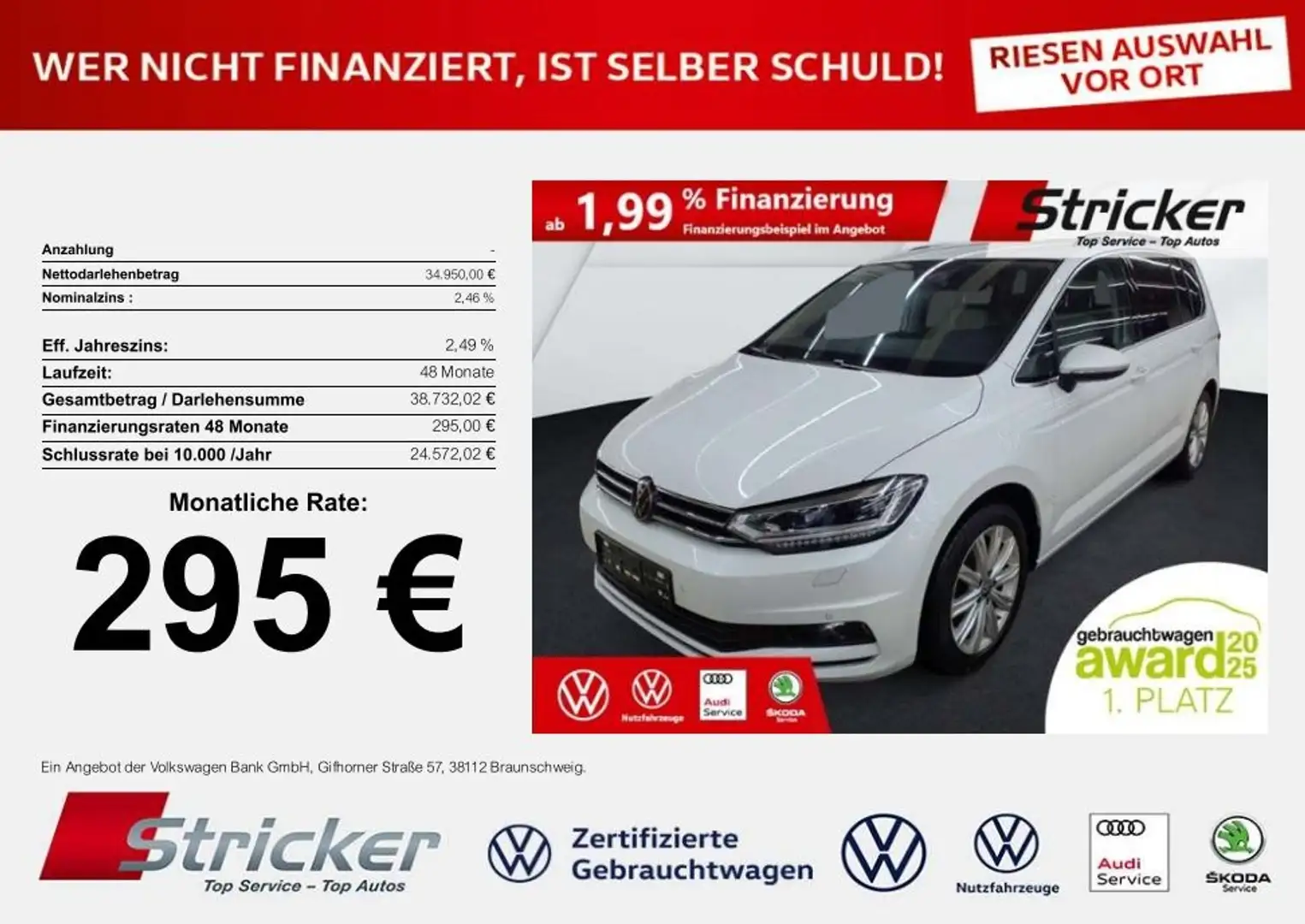 Volkswagen Touran Highline 2.0TDI DSG 295,-ohne Anzahlung AHK 7-Sit Weiß - 2