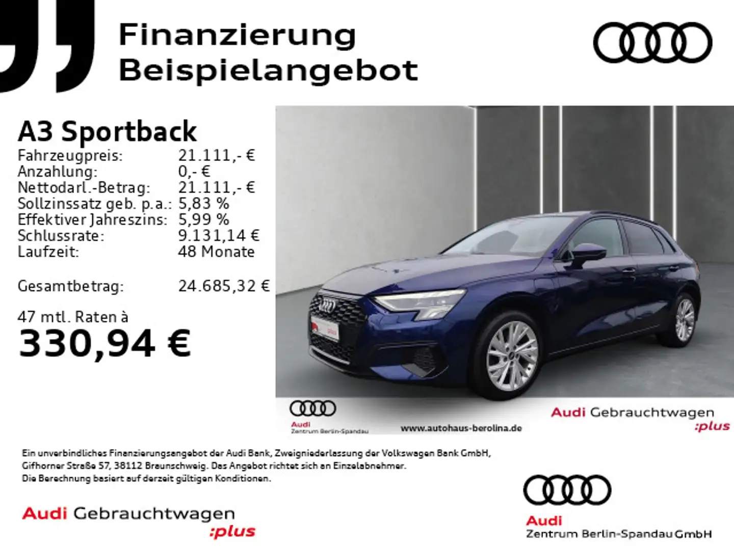Audi A3 40 TFSI e Adv. S tronic *AHK*ACC* Blau - 1