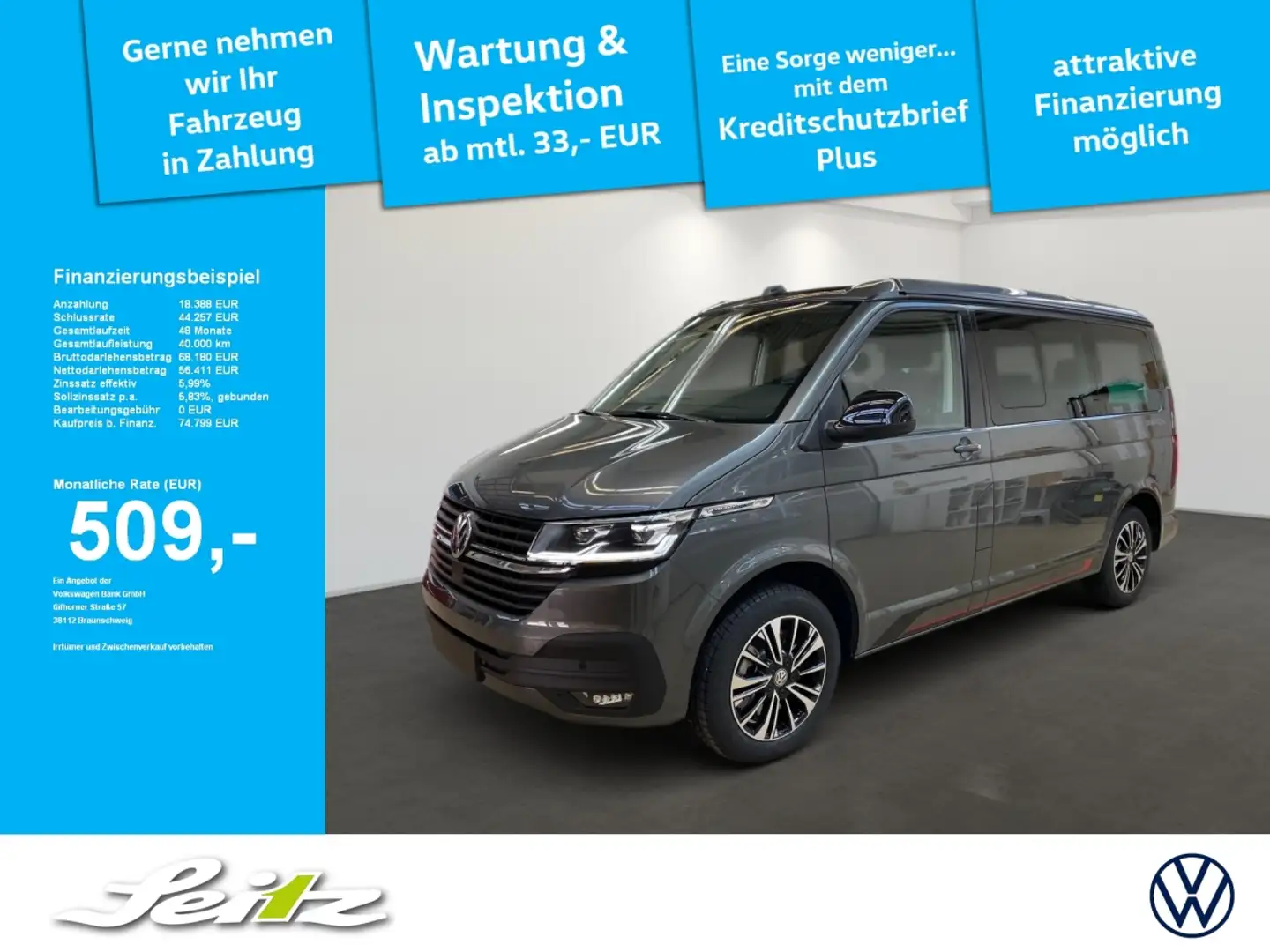 Volkswagen T6.1 California 2.0 TDI KR Beach Tour Edition *NAVI*KAMERA*STANDH* Grijs - 1