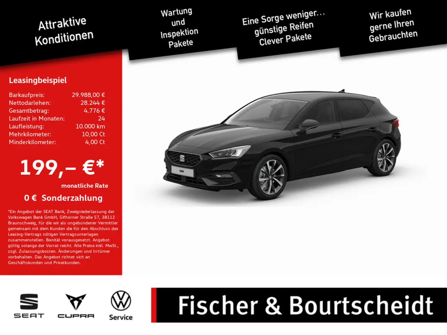 SEAT Leon 1.5 eTSI 110 kW FR NAVI ACC FACEL. LED Schwarz - 1