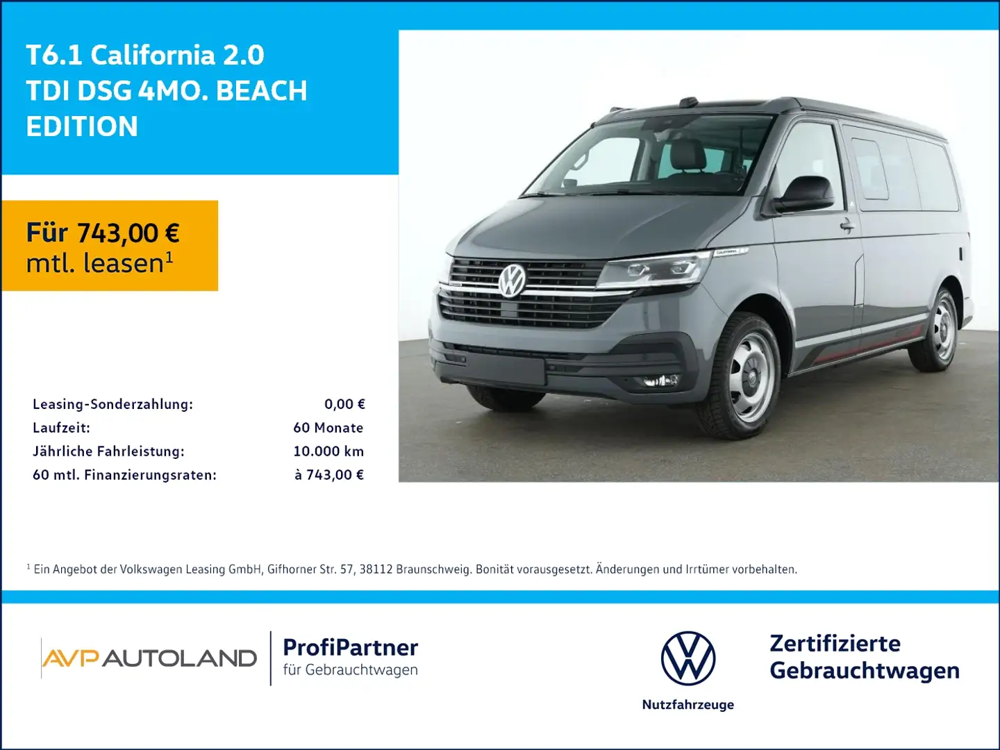 Volkswagen T6.1 California 2.0 TDI DSG 4MO. BEACH EDITION Schwarz - 1