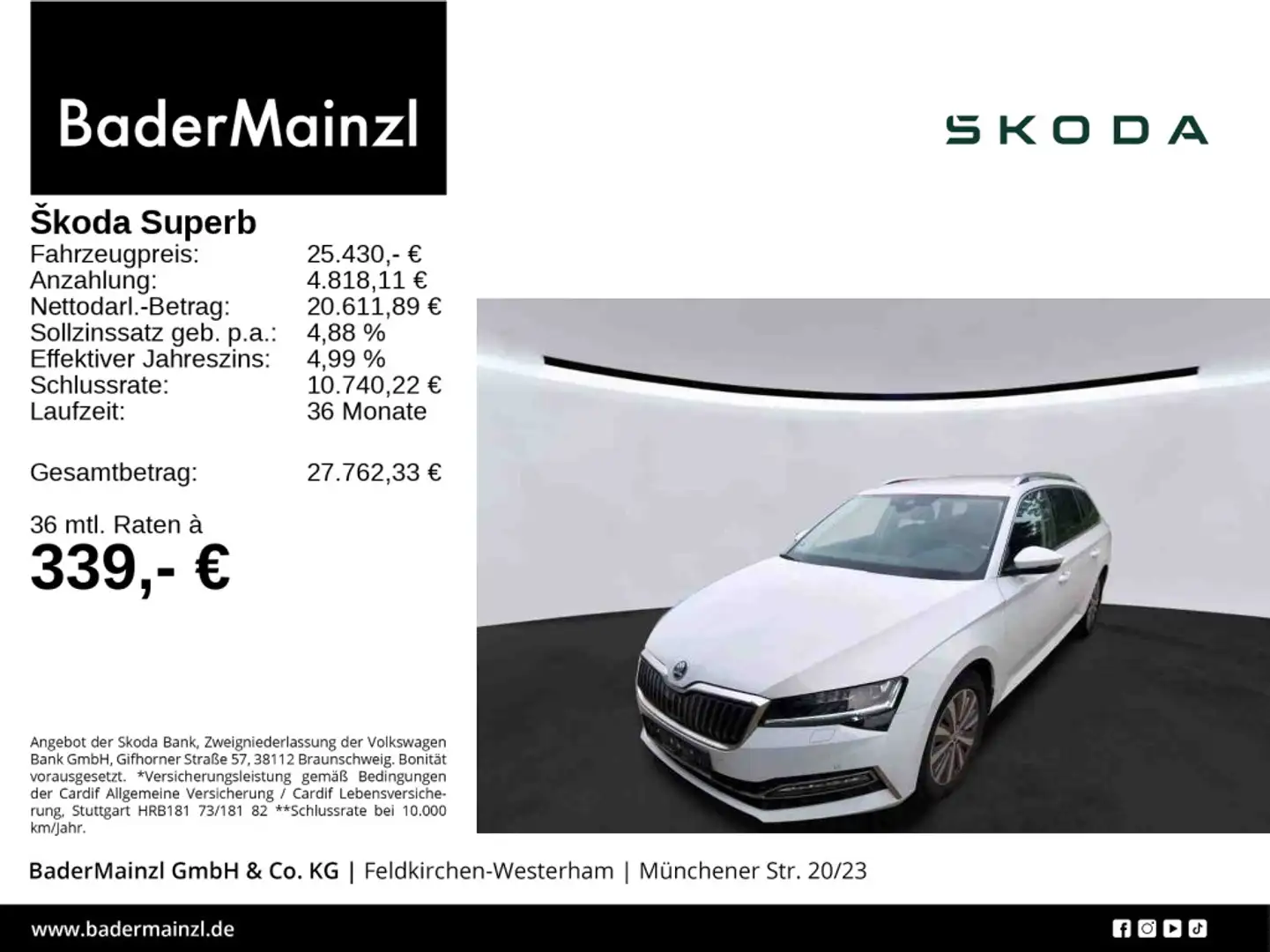 Skoda Superb Combi 1.4 iV DSG AHK Navi ACC Virtual SHZ Weiß - 1