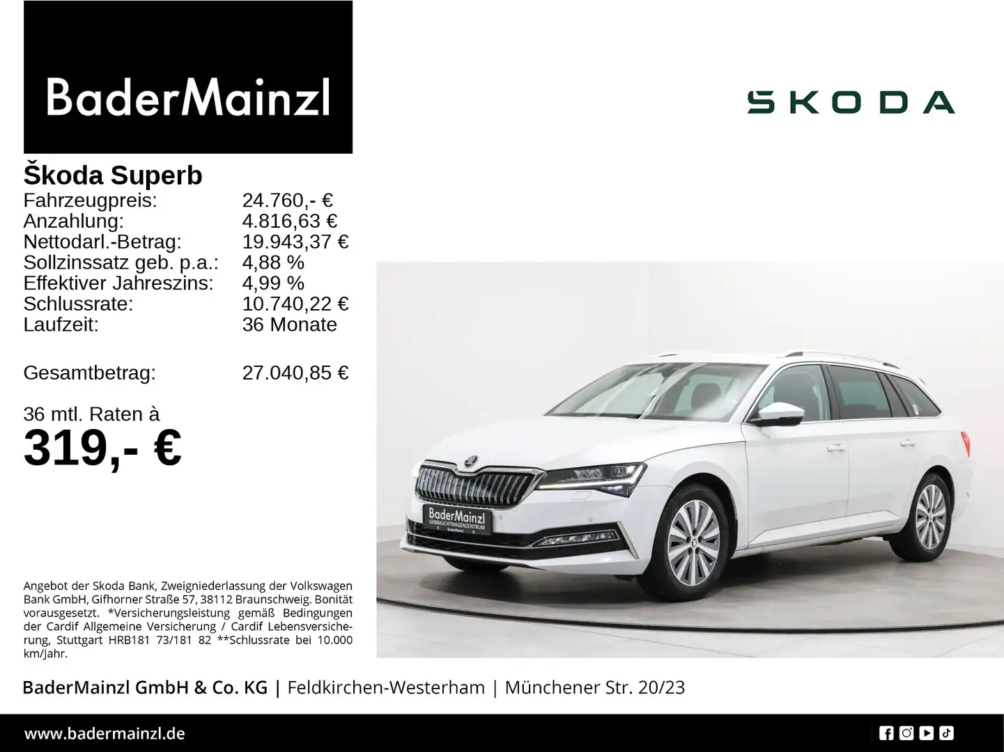 Skoda Superb Combi 1.4 iV DSG AHK Navi ACC Virtual SHZ Weiß - 1