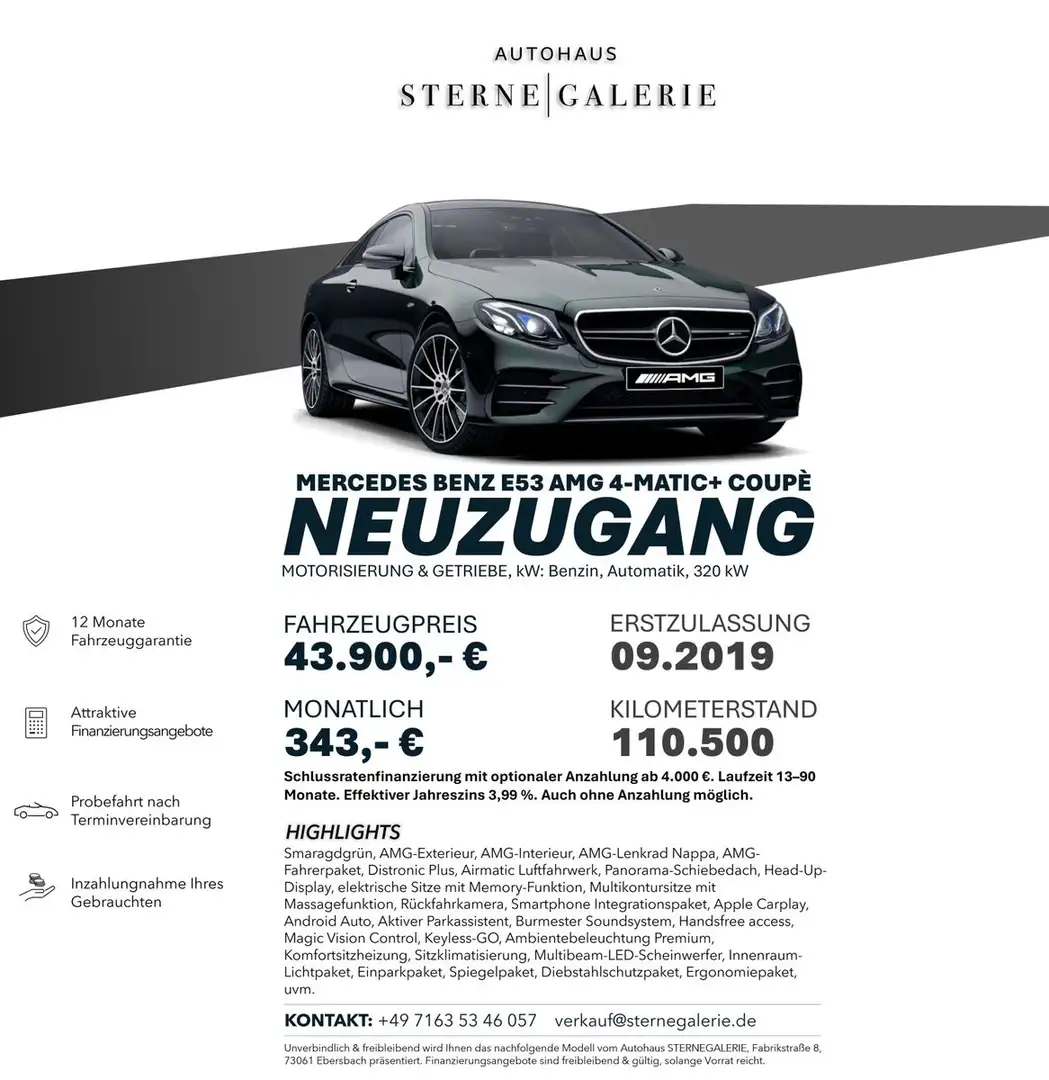 Mercedes-Benz E 53 AMG 4M/DISTRO+/AIRM/PANO/MEMORY/MASSAGE/RÜC Grün - 1