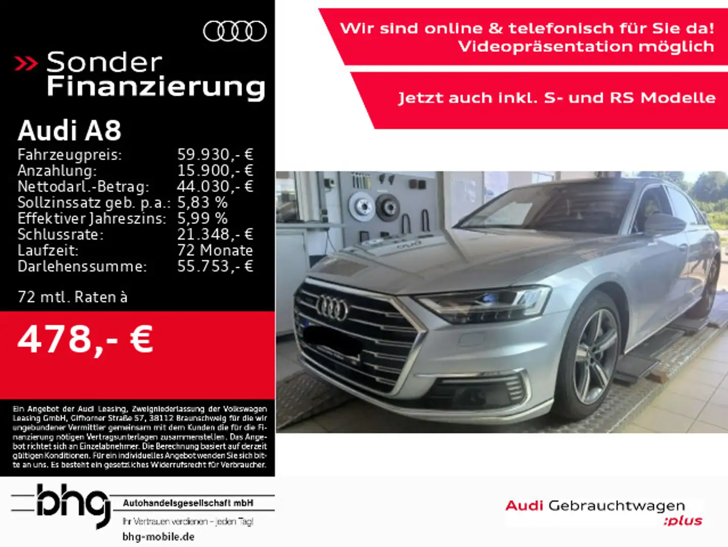 Audi A8 60 TFSI e quattro tiptronic e-tron HUD Assist Silber - 1