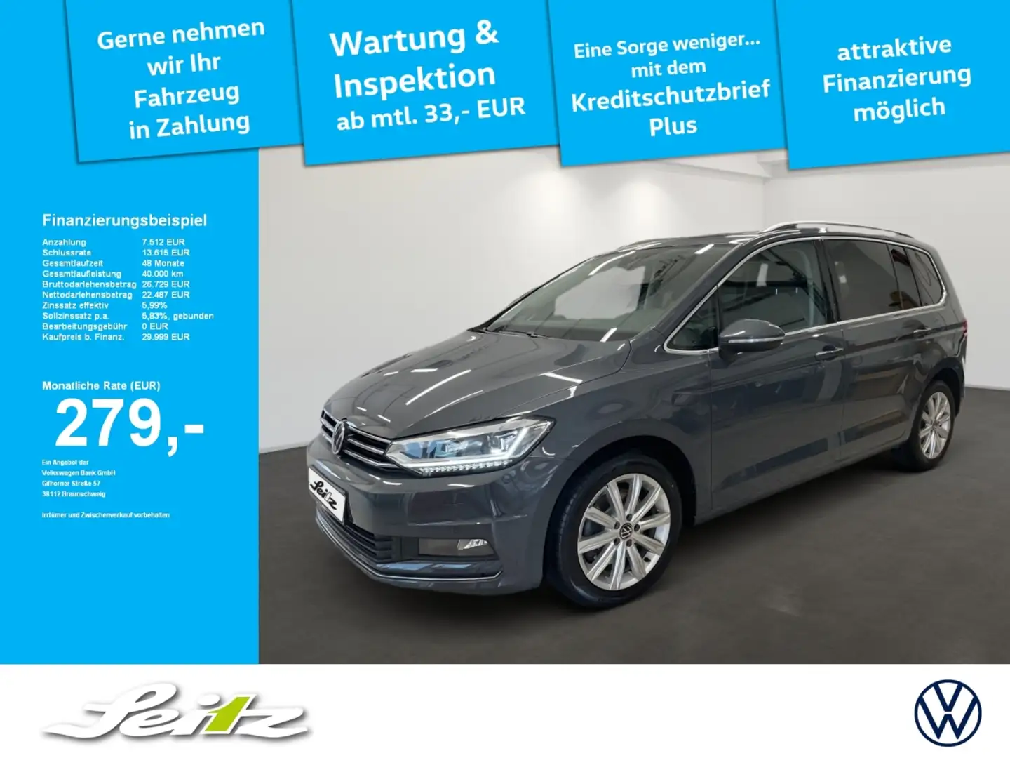 Volkswagen Touran 2.0 TDI Highline *7-SITZER*AHK*PANO* Grau - 1