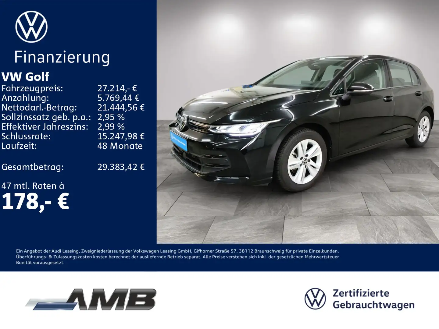 Volkswagen Golf Life 1.5 TSI AHK/Navi/HuD/MFL/01.30Garantie Schwarz - 1