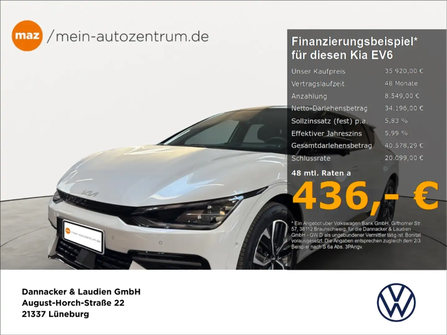 Kia EV6 GT Line 77.4 kWh Alu LED Pano Head-Up Navi ACC Sta Weiß - 1