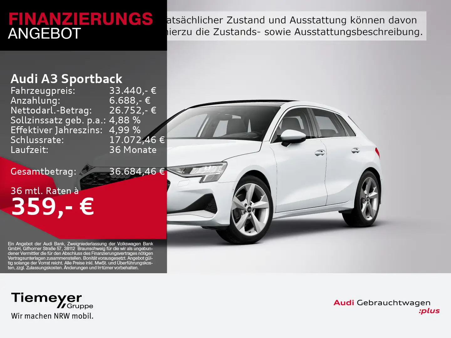 Audi A3 30 TFSI ADVANCED PANO ST.HEIZ LM18 Weiß - 1