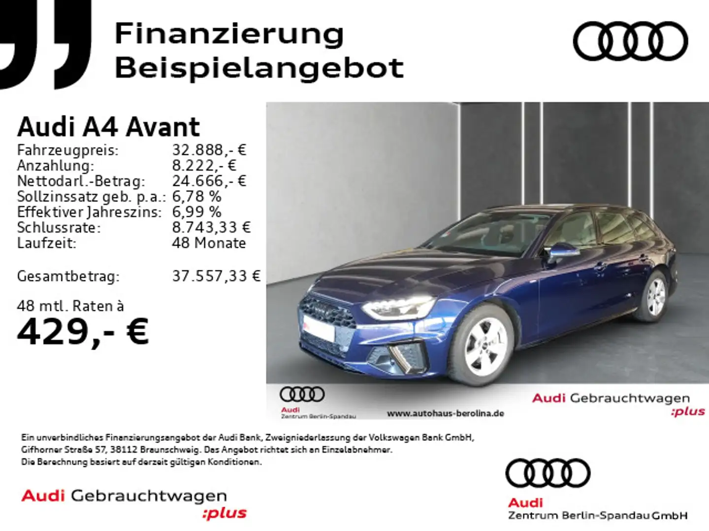 Audi A4 40 TDI qu. S line Competition S tronic Blau - 1
