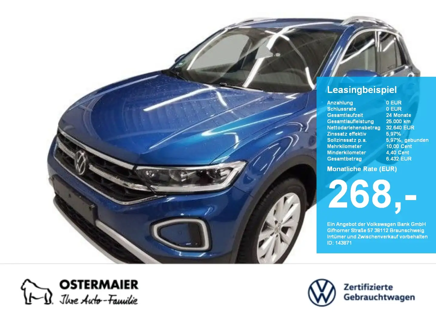 Volkswagen T-Roc STYLE 2.0TDI 150PS NP.51T AHK.NAVIPRO.KEYLESS.KAME Blauw - 1