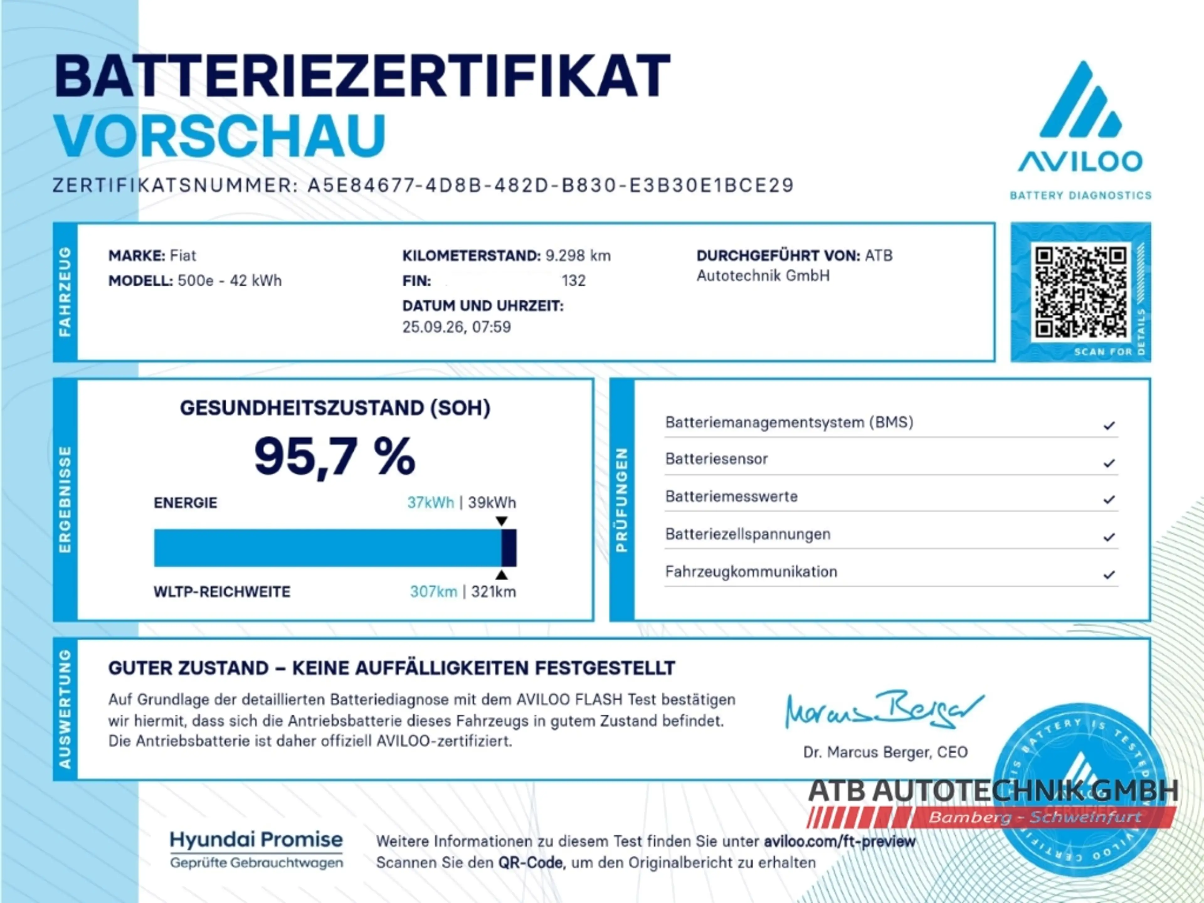 Fiat 500e 42kWh SOH 95,7% Komfort- und Stylepaket — photo 3