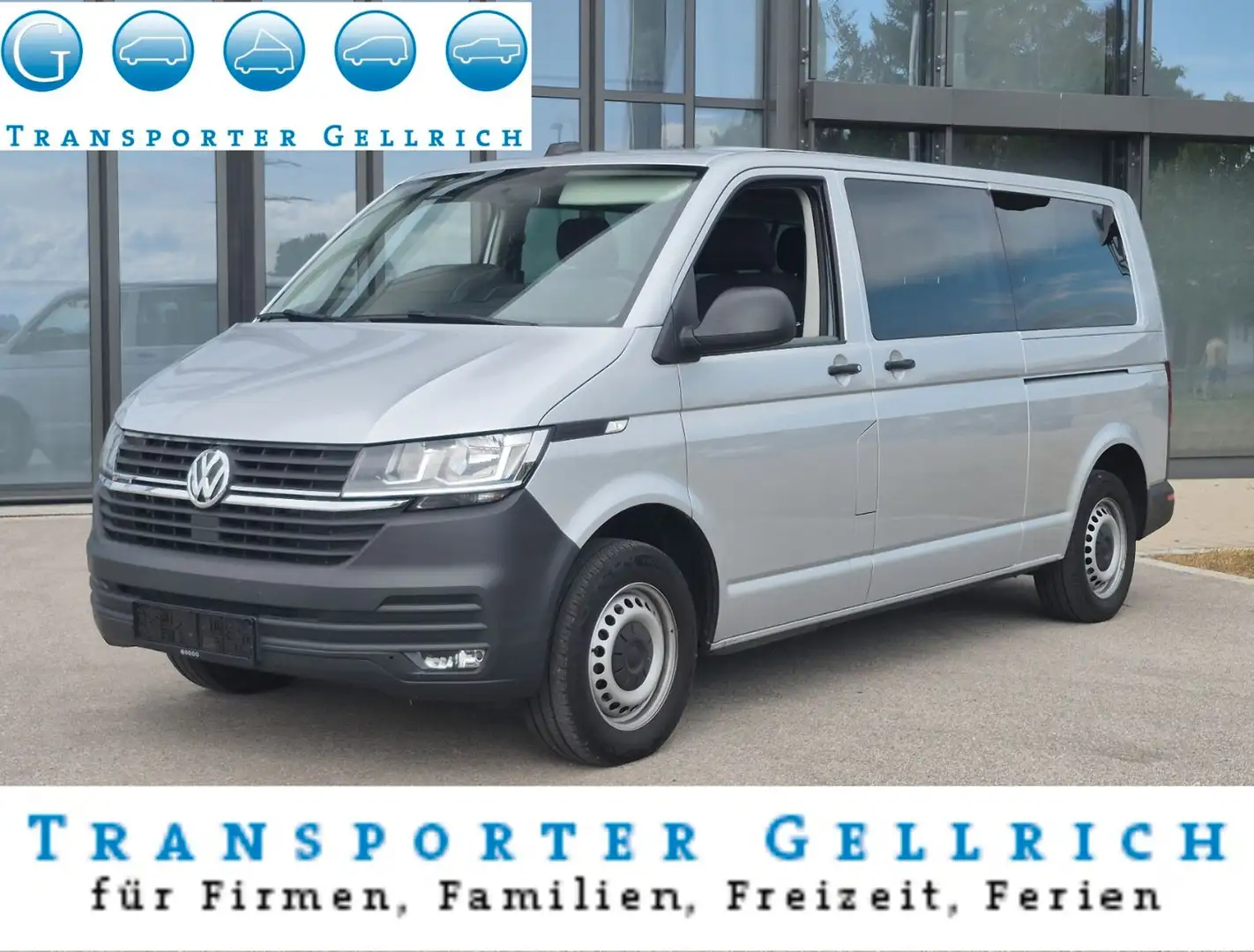 Volkswagen T6 Kombi lang 4mot DSG 8-Sitzer 2Schieb Sthz AHK Silber - 1
